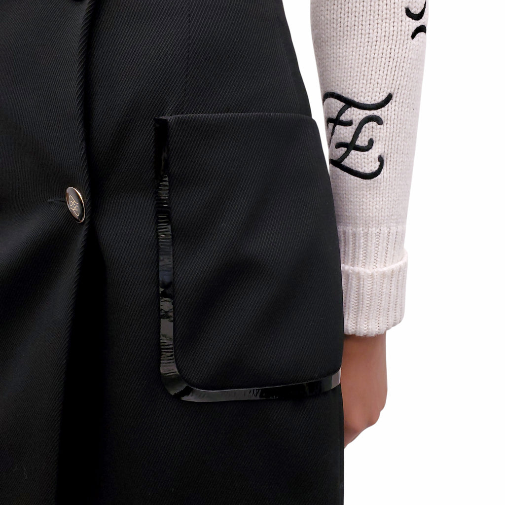 FENDI BLACK SKIRT WITH POCKETS AND LOGO BUTTON DETAILS  - SIZE 42