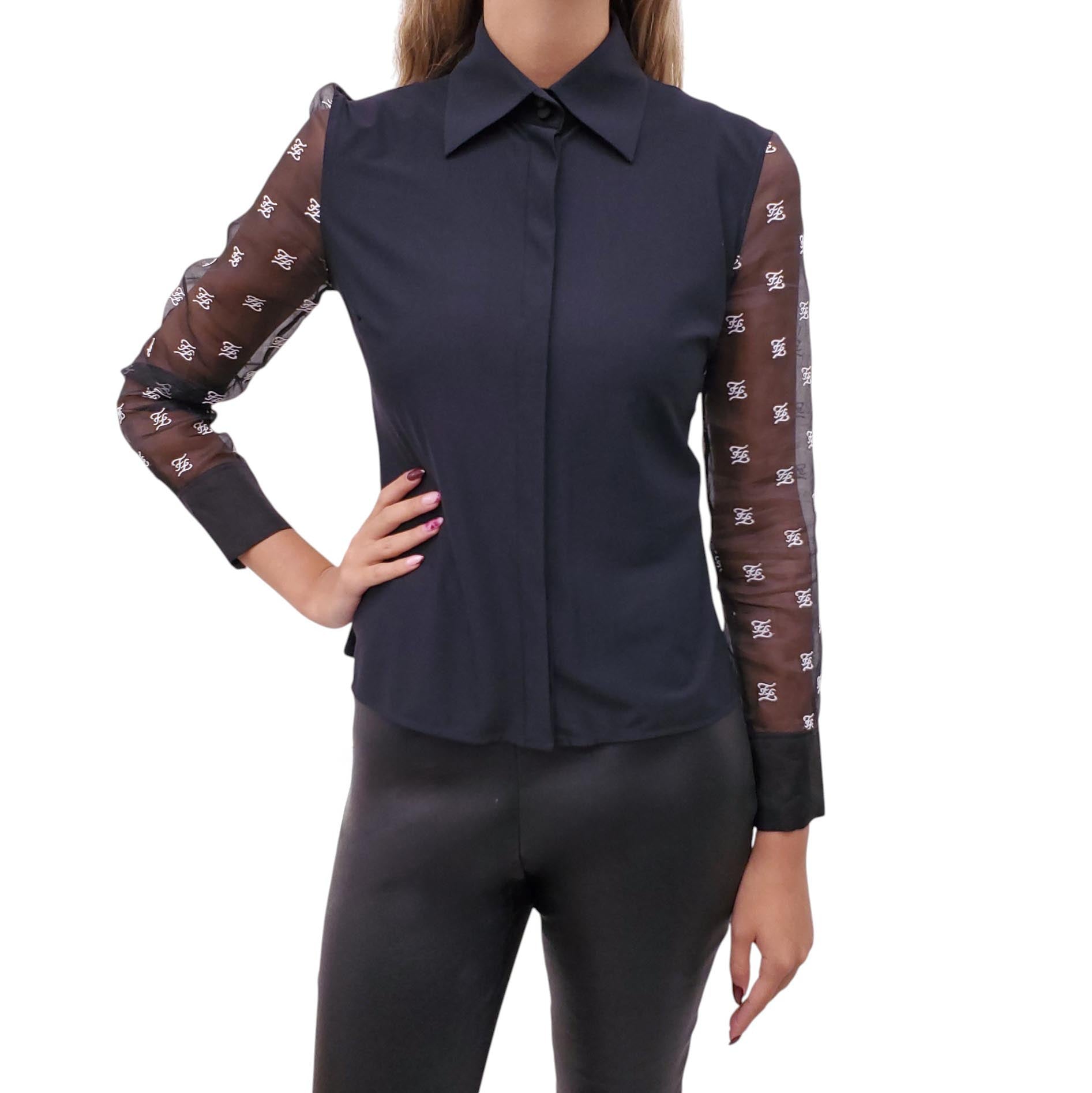 FENDI BLOUSE WITH MESH FF LOGO DETAIL - SIZE 36