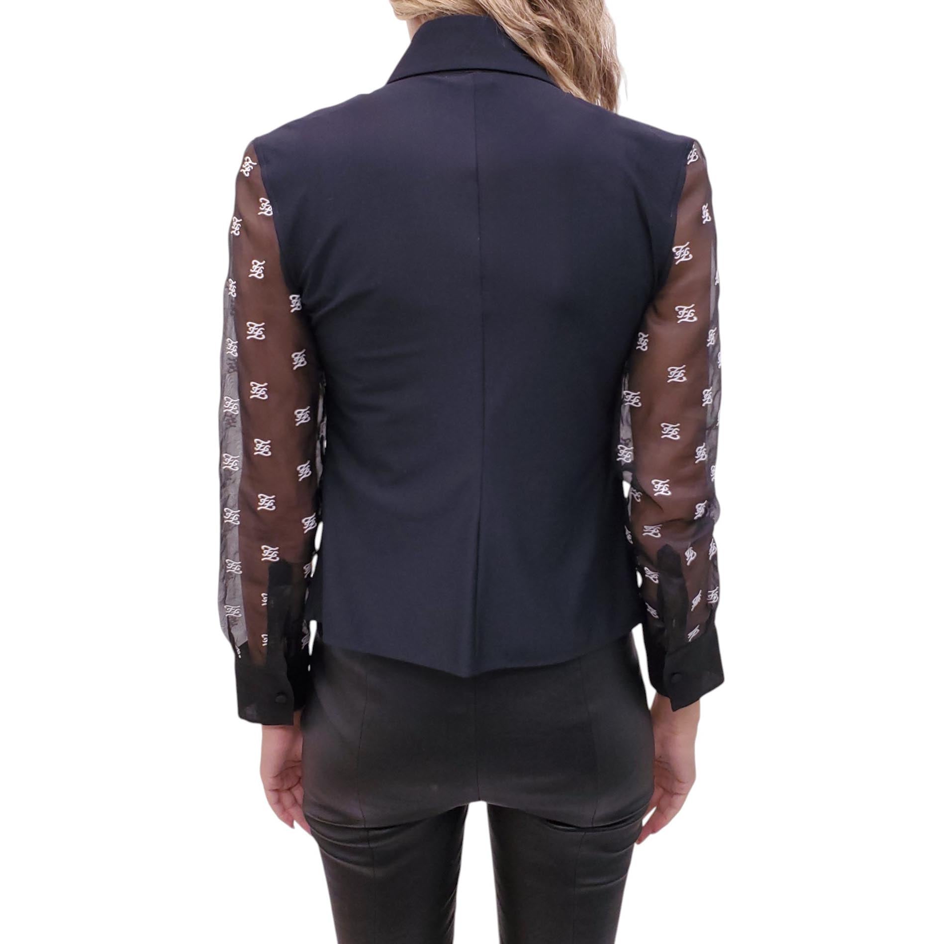 FENDI BLOUSE WITH MESH FF LOGO DETAIL - SIZE 36
