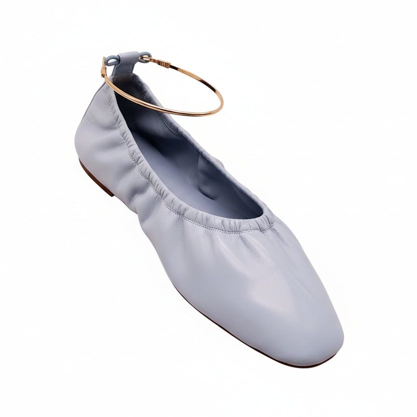 FENDI BLUE SCRUNCH FLATS WITH GOLD CIRCLE - SIZE 39