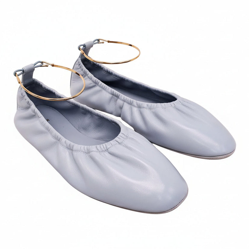 FENDI BLUE SCRUNCH FLATS WITH GOLD CIRCLE - SIZE 39