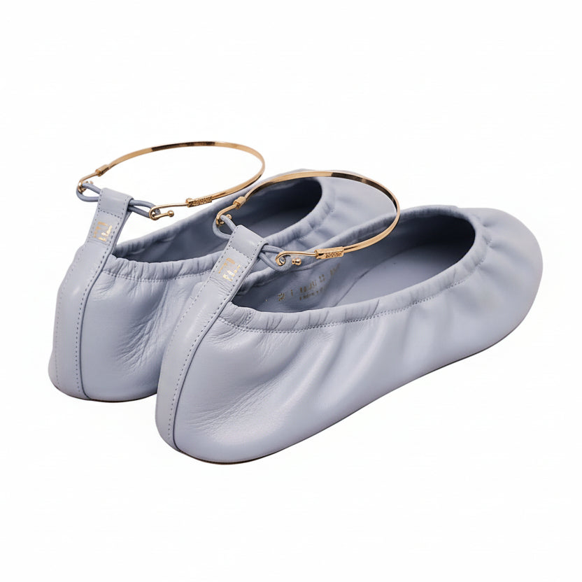 FENDI BLUE SCRUNCH FLATS WITH GOLD CIRCLE - SIZE 39