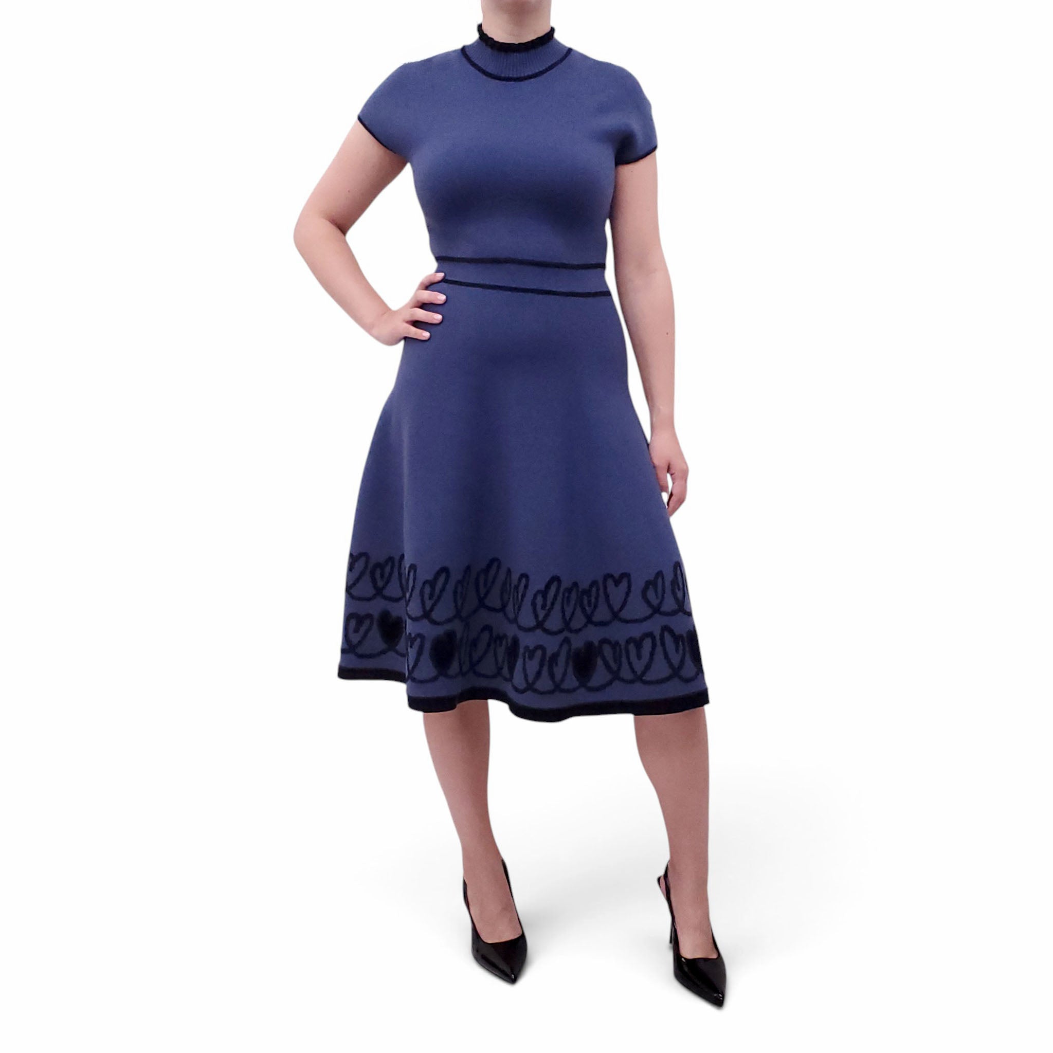 FENDI BLUE SWEATER DRESS WITH VELVET DETAILS  - SIZE M