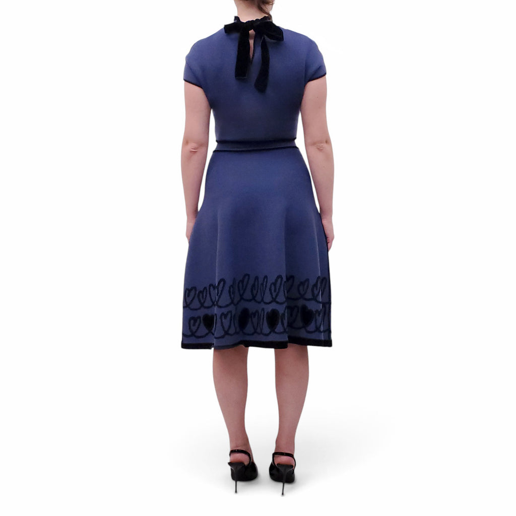 FENDI BLUE SWEATER DRESS WITH VELVET DETAILS  - SIZE M