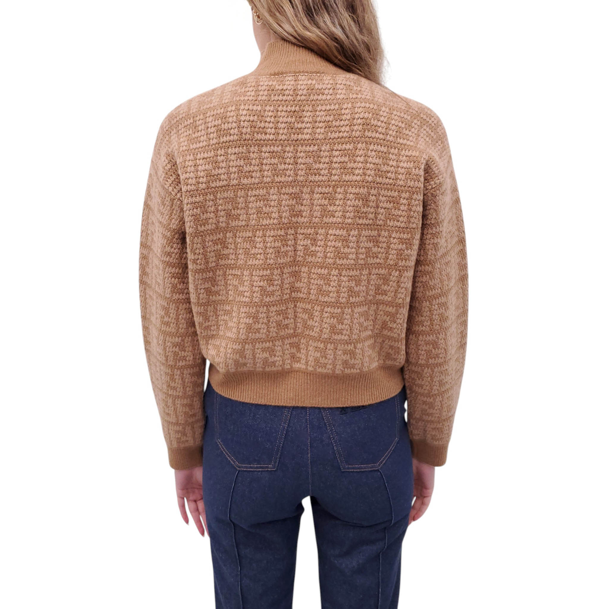 FENDI CAMEL FF LOGO CASHMERE SWEATER - SIZE 38