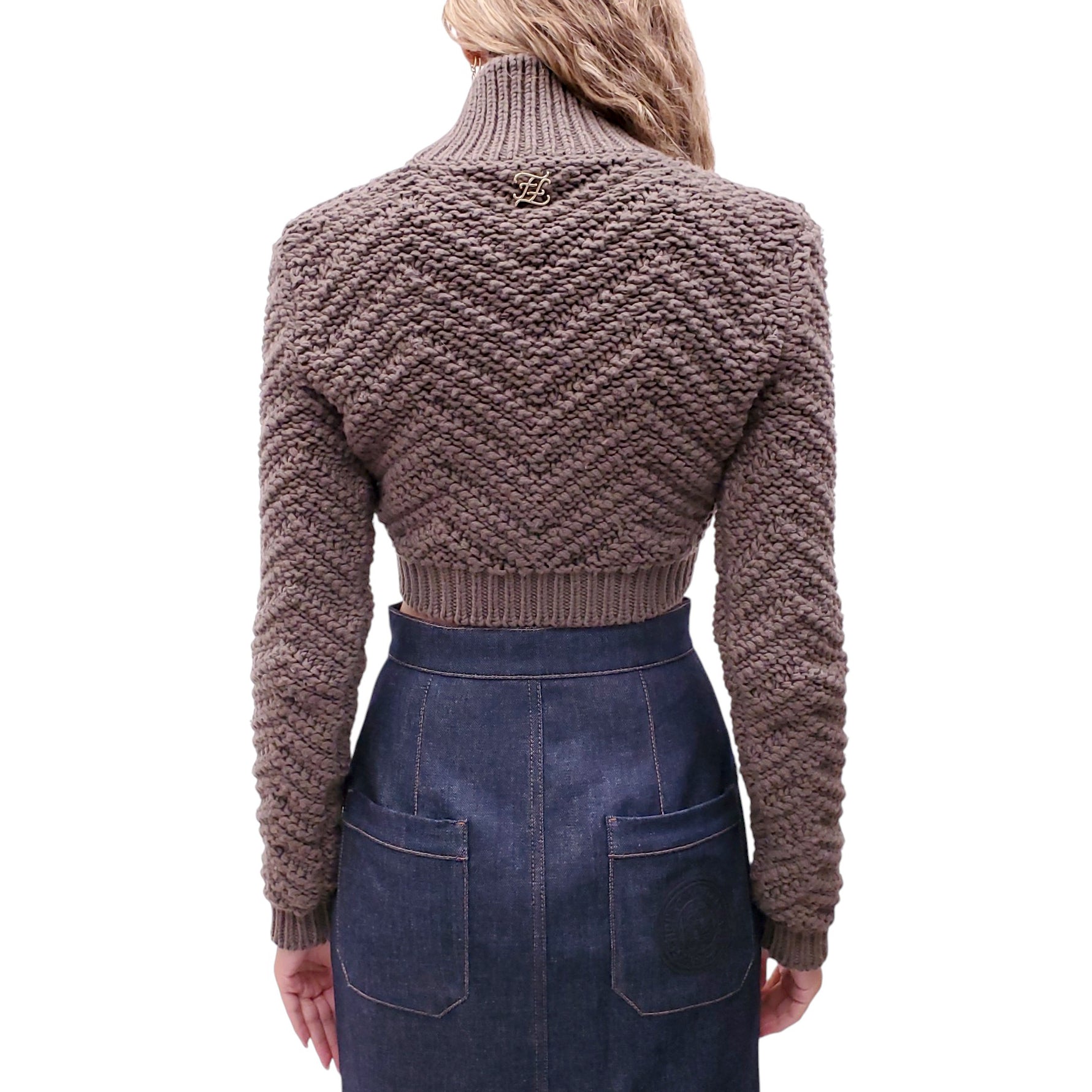 FENDI COTTON KNIT SWEATER IN BROWN - SIZE 40