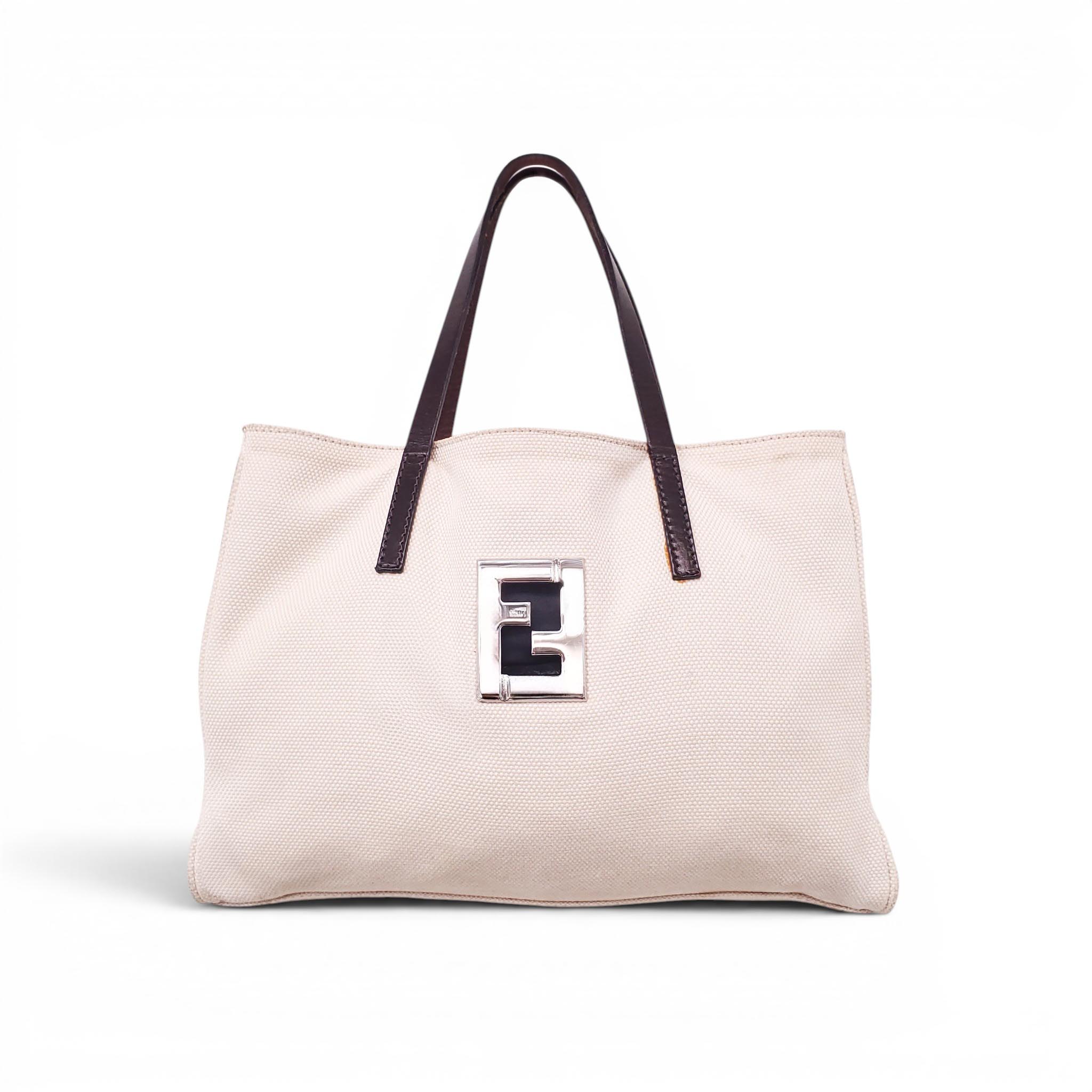 FENDI CREAM CANVAS TOTE BAG
