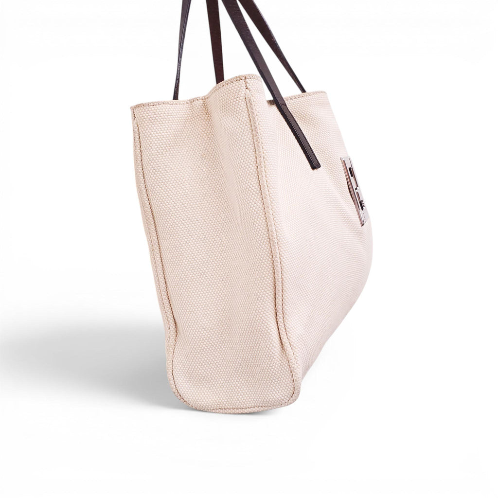 FENDI CREAM CANVAS TOTE BAG