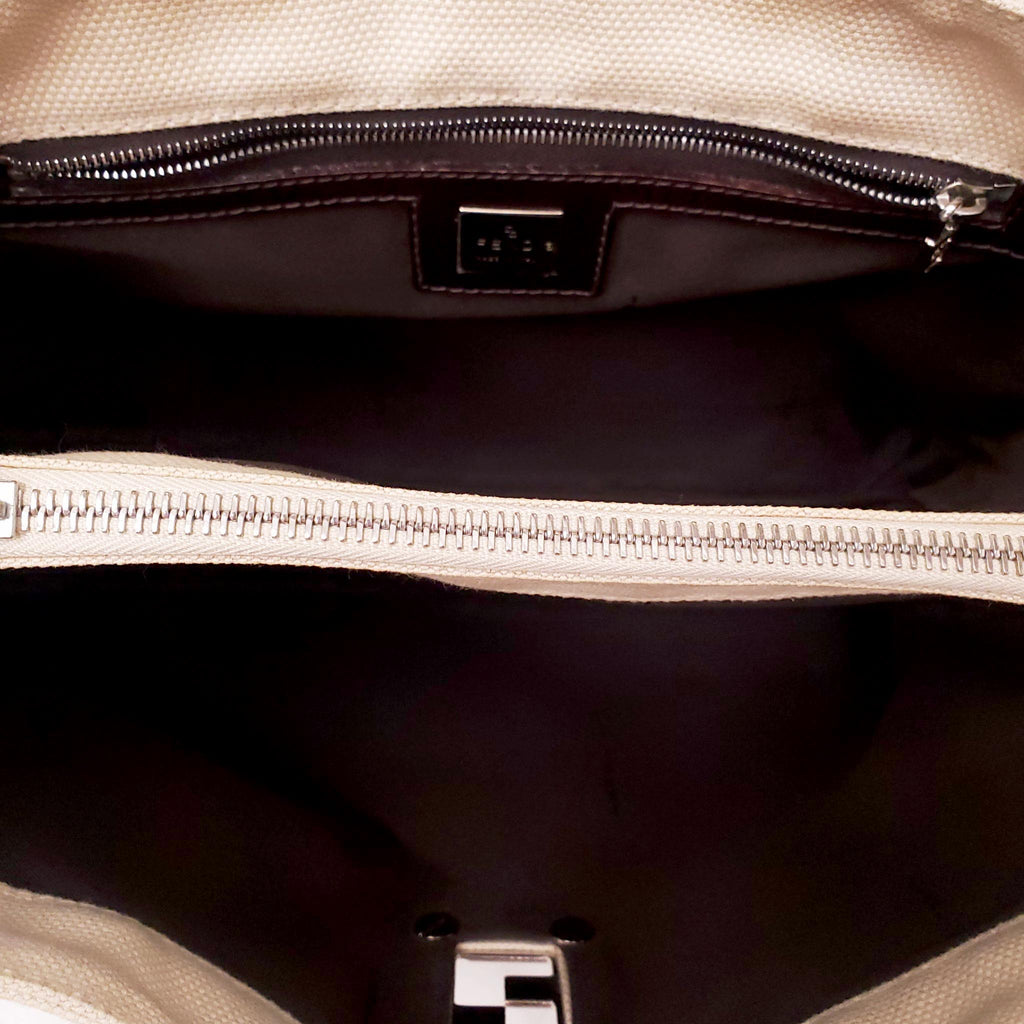 FENDI CREAM CANVAS TOTE BAG