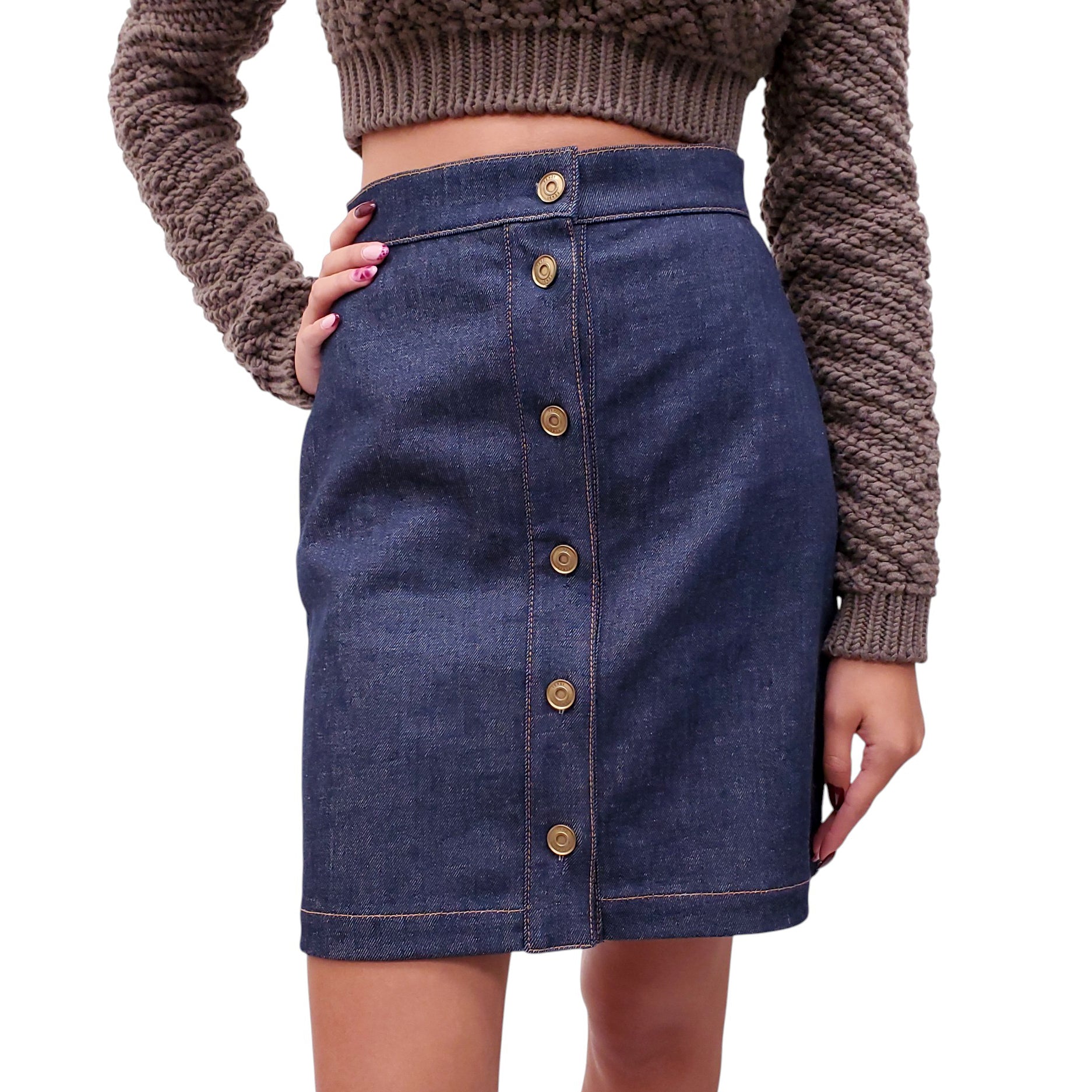 FENDI DENIM SKIRT WITH LOGO BUTTONS  - SIZE 40