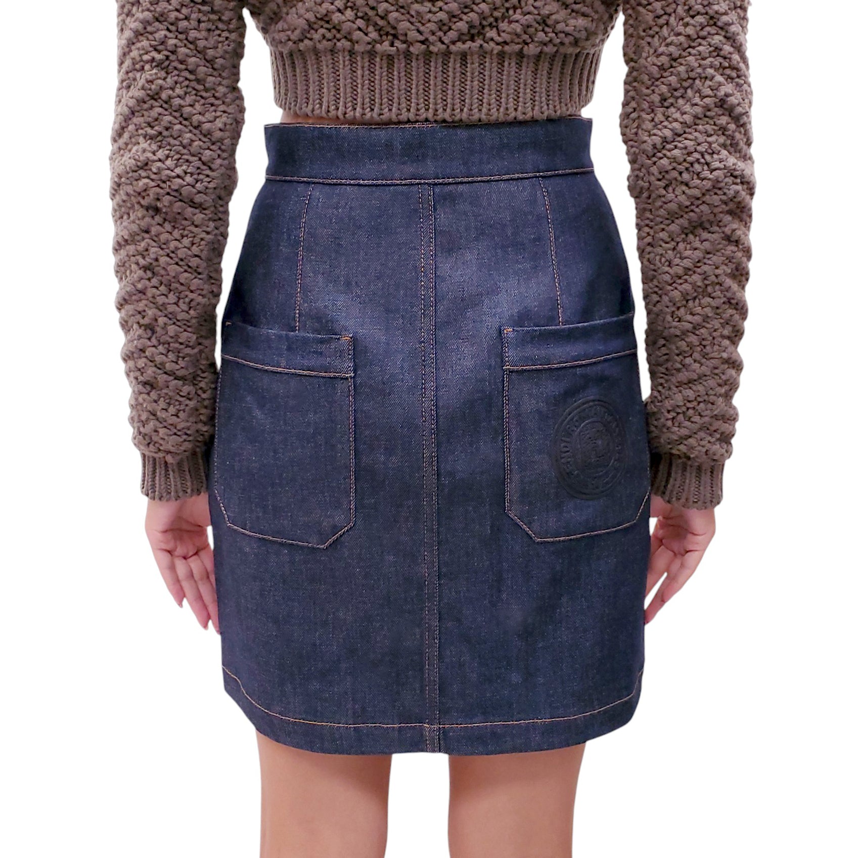 FENDI DENIM SKIRT WITH LOGO BUTTONS  - SIZE 40