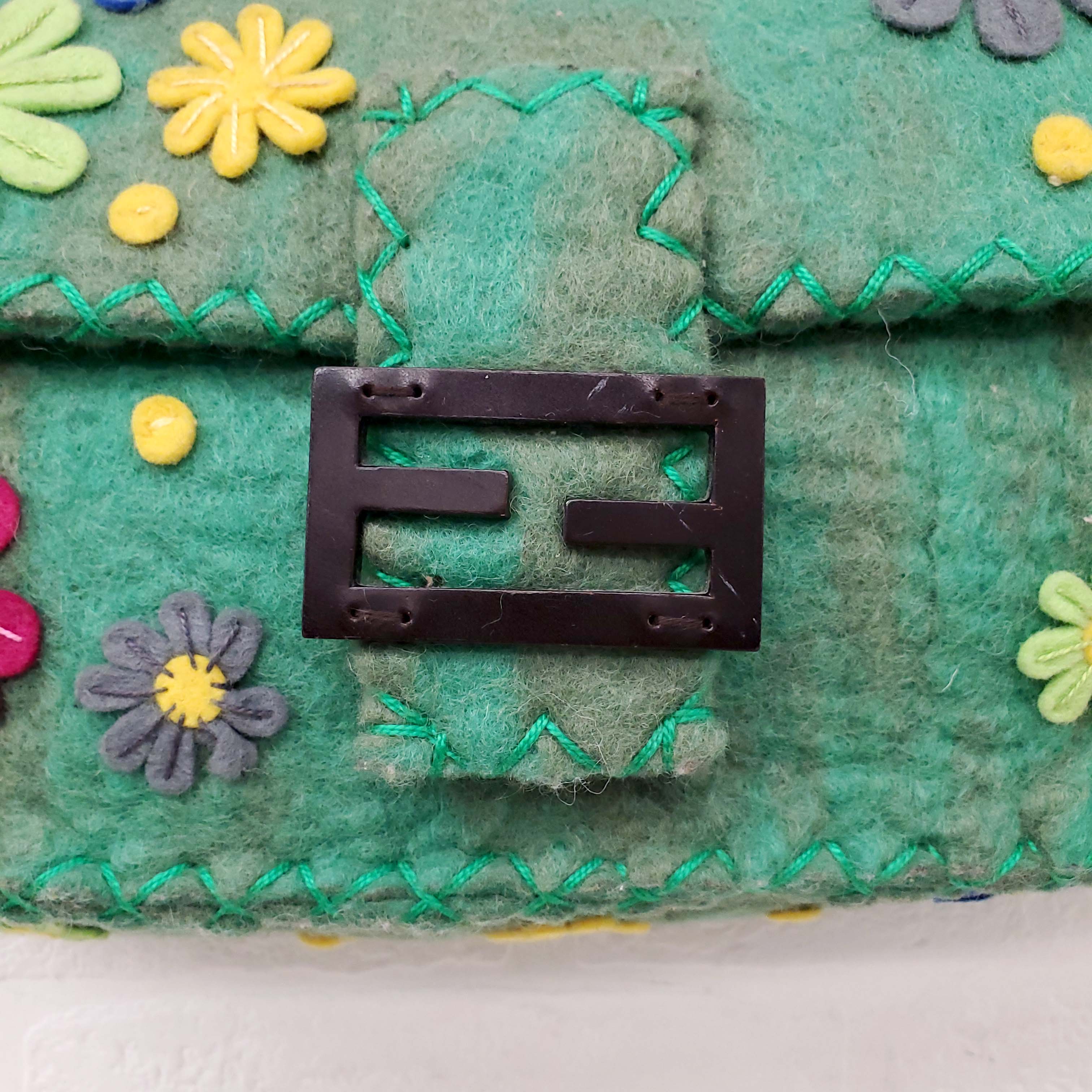 FENDI FELT FLORAL APPLIQUE 'BAGUETTE' SHOULDER BAG
