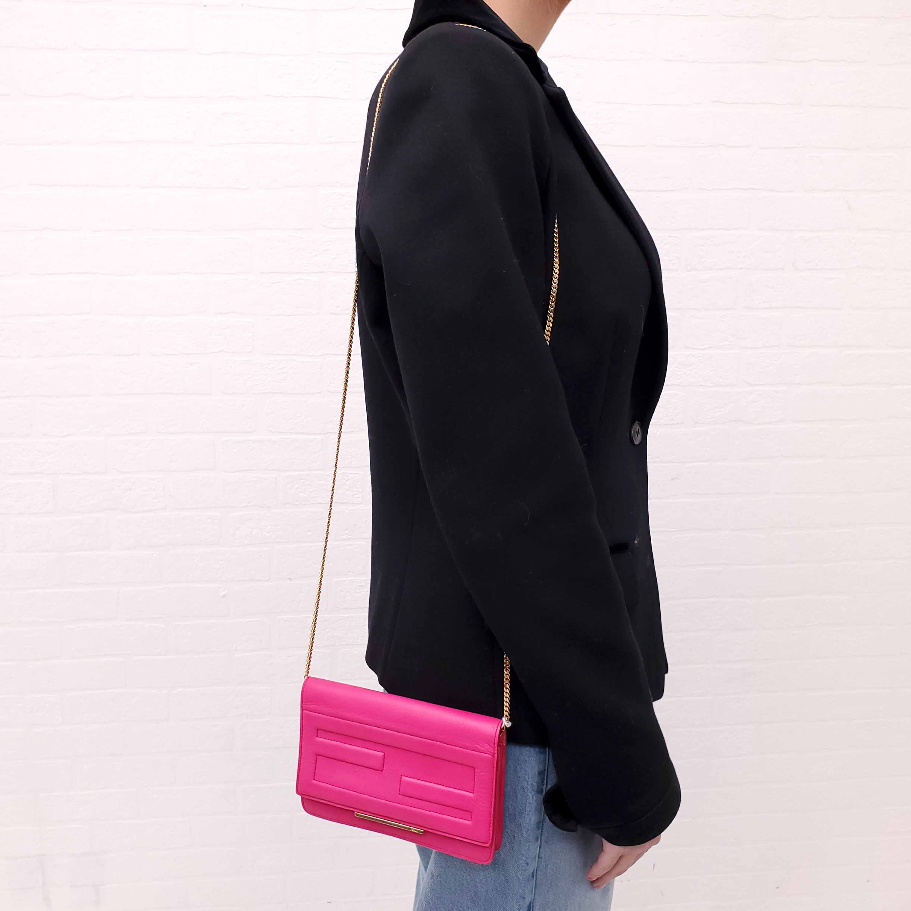 FENDI FF FUSCHIA PINK WALLET ON A CHAIN