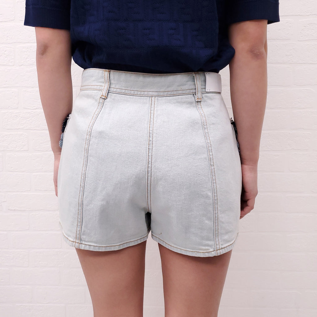 FENDI FLORAL APPLIQUE JEAN SHORTS - SIZE 38