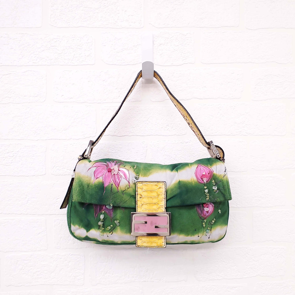 FENDI FLORAL BEADED SUEDE PYHTON 'BAGUETTE' SHOULDER BAG