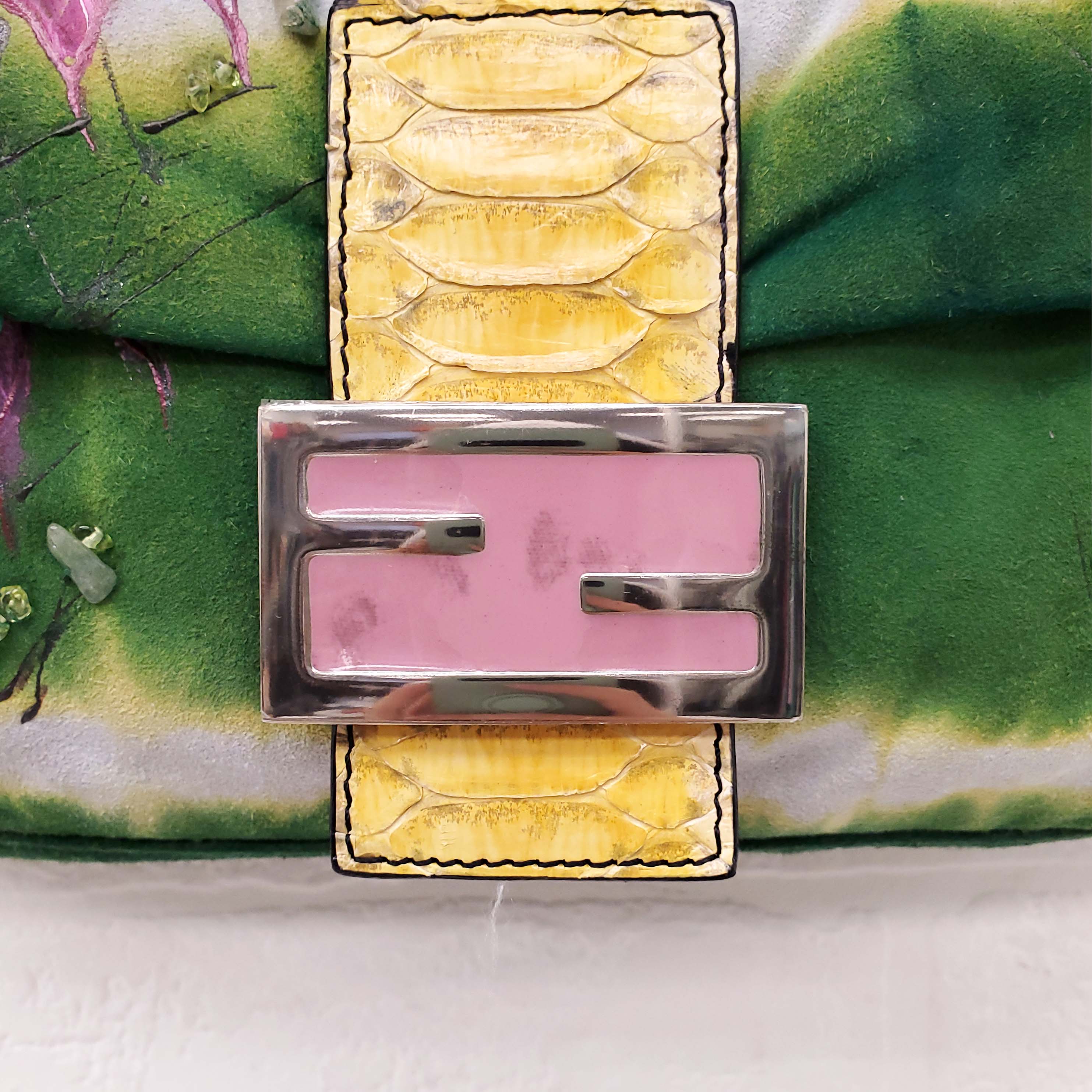 FENDI FLORAL BEADED SUEDE PYHTON 'BAGUETTE' SHOULDER BAG