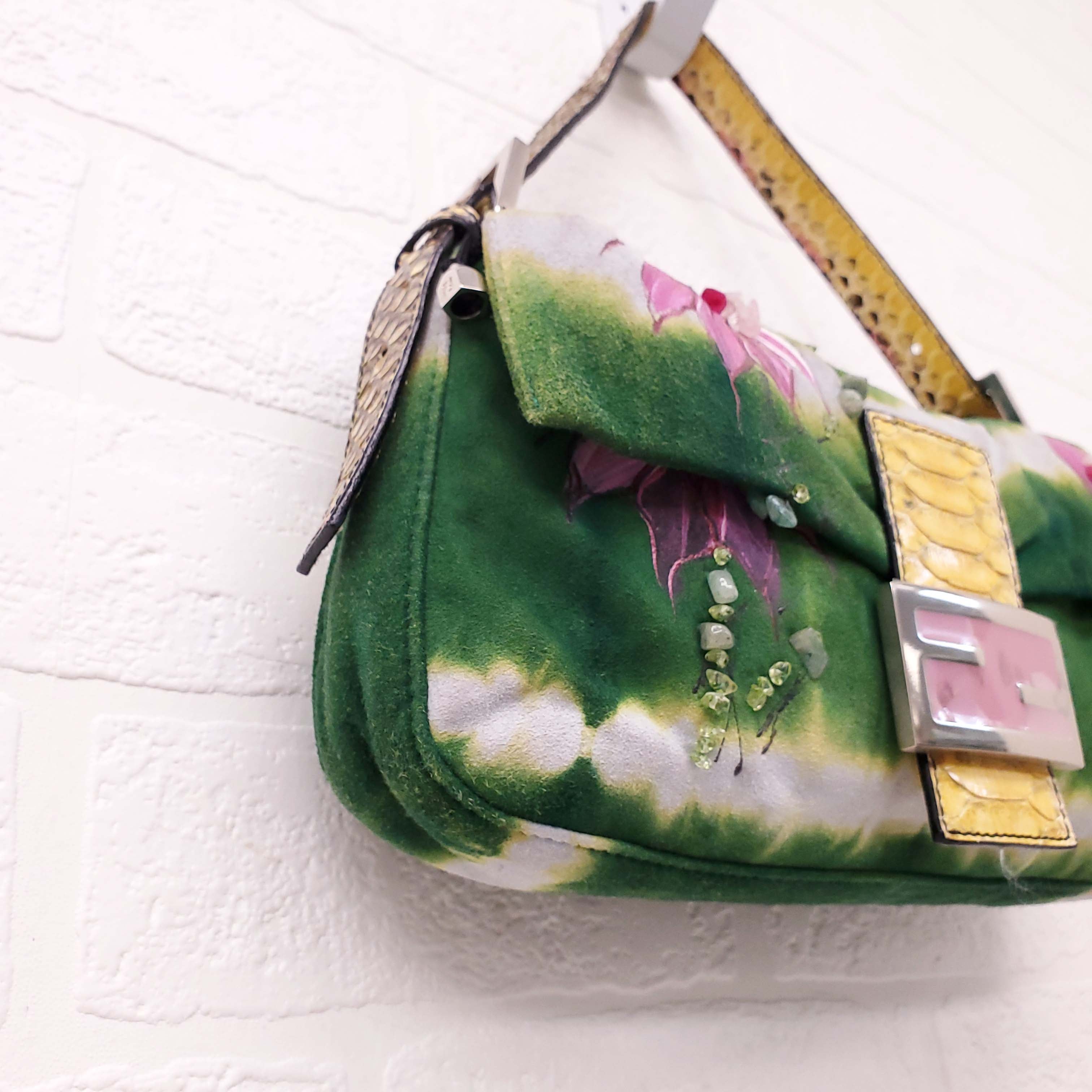 FENDI FLORAL BEADED SUEDE PYHTON 'BAGUETTE' SHOULDER BAG