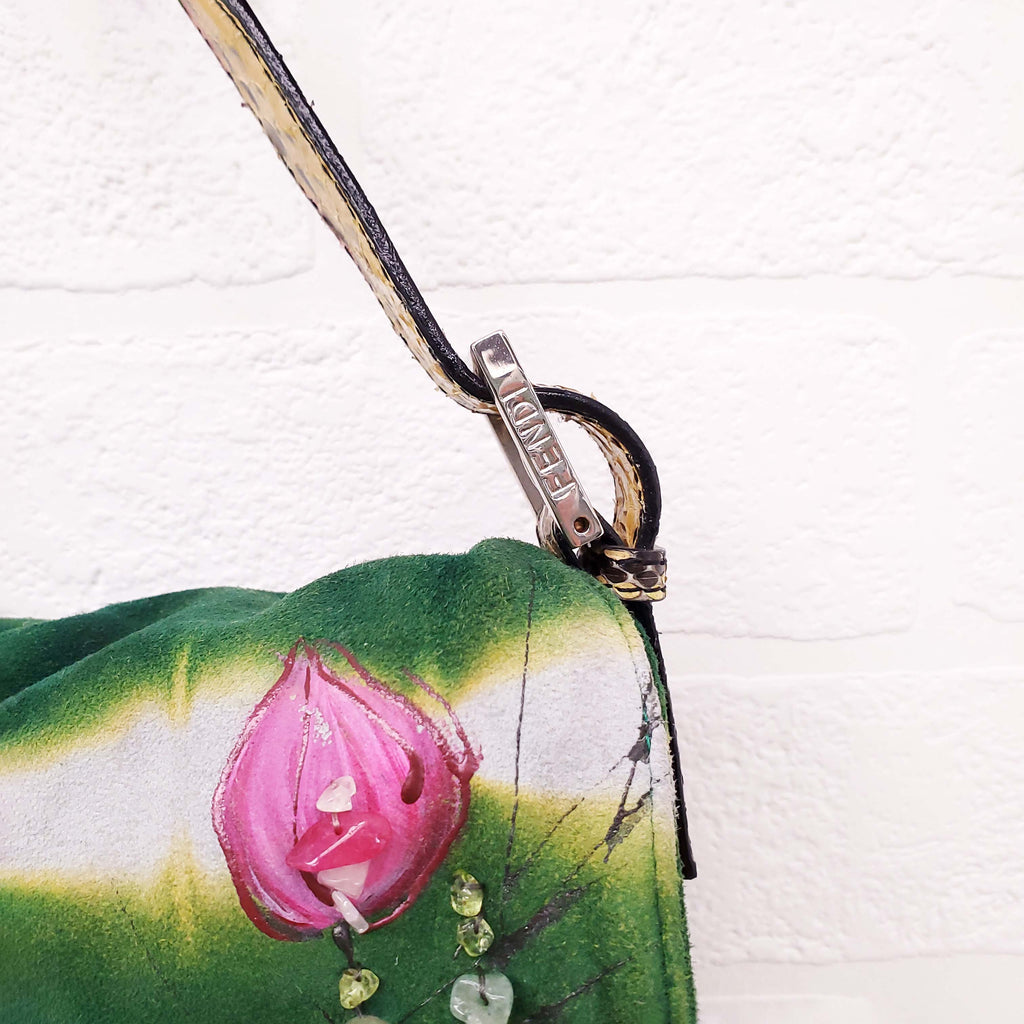 FENDI FLORAL BEADED SUEDE PYHTON 'BAGUETTE' SHOULDER BAG