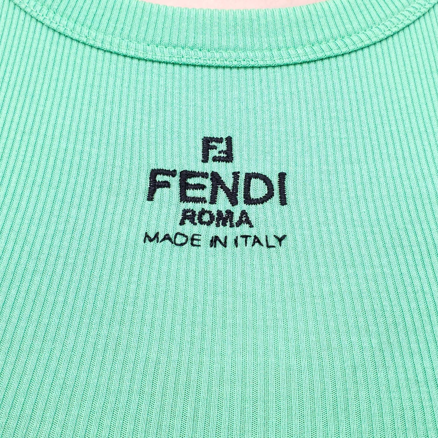 FENDI GREEN LOGO TANK TOP - SIZE XS
