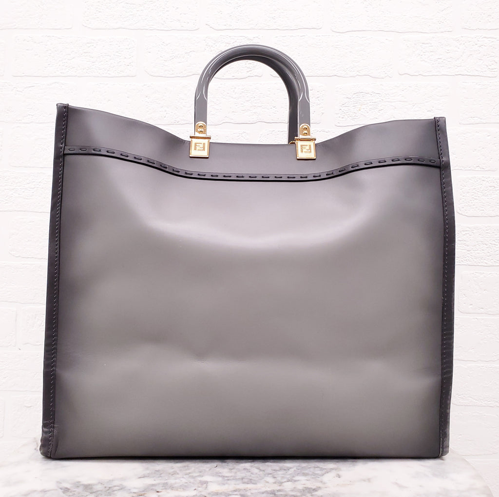 FENDI GREY LEATHER MEDIUM SUNSHINE TOTE