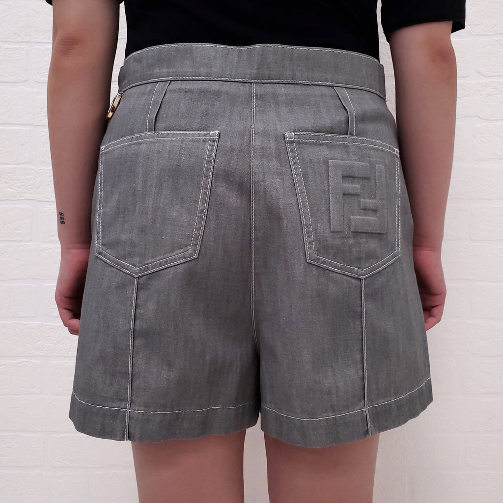 FENDI GREY LOGO PATTERNED SHORTS - SIZE 44
