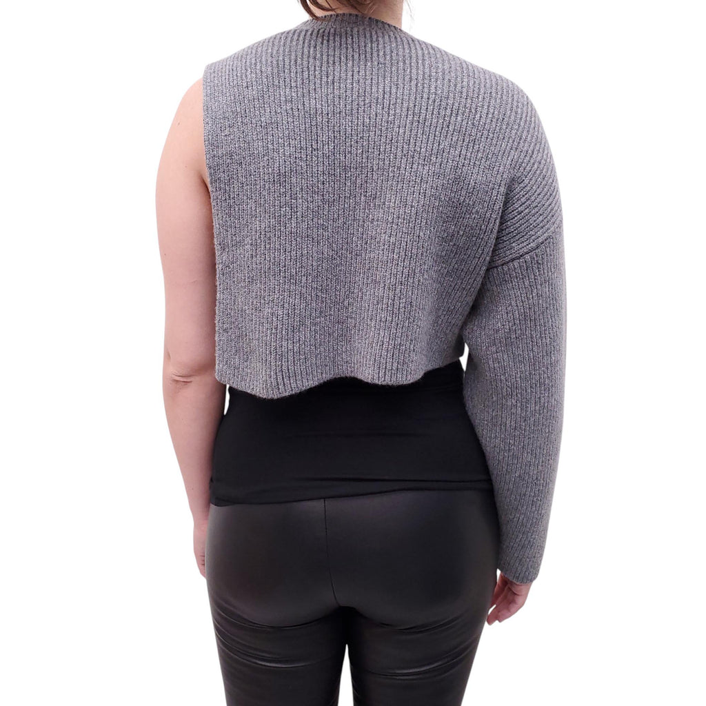 FENDI GREY ONE SLEEVE SWEATER WITH ZUCCA BAGUETTE POCKET - SIZE 36