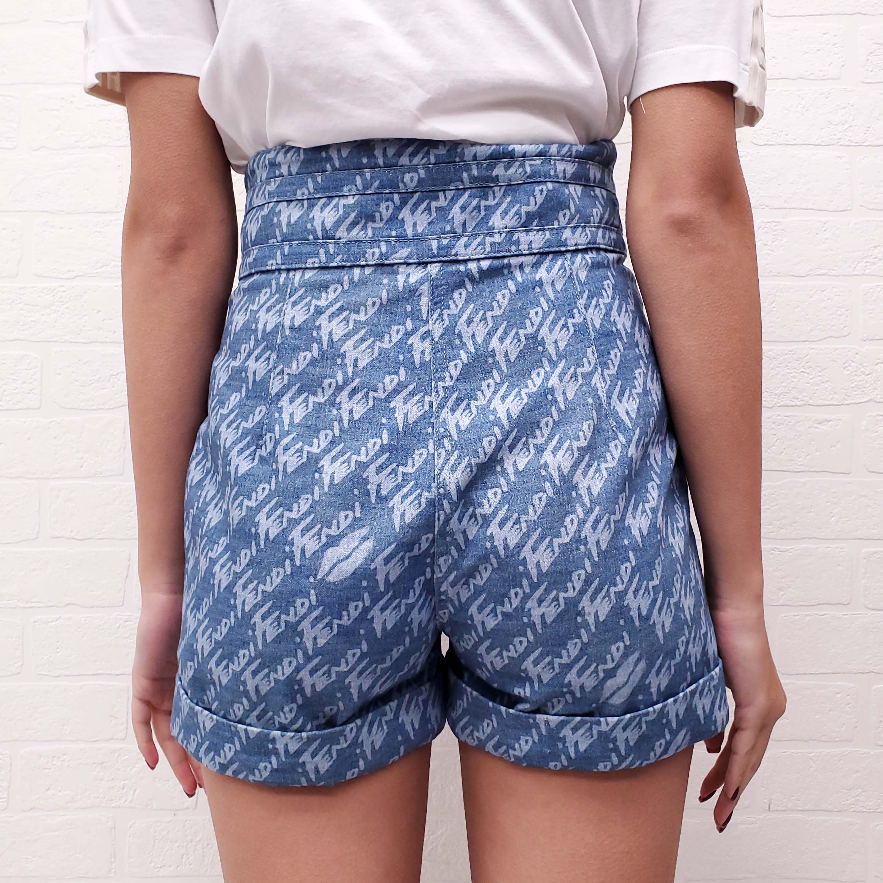 FENDI HIGH-WAISTED LOGO SHORTS - SIZE 38