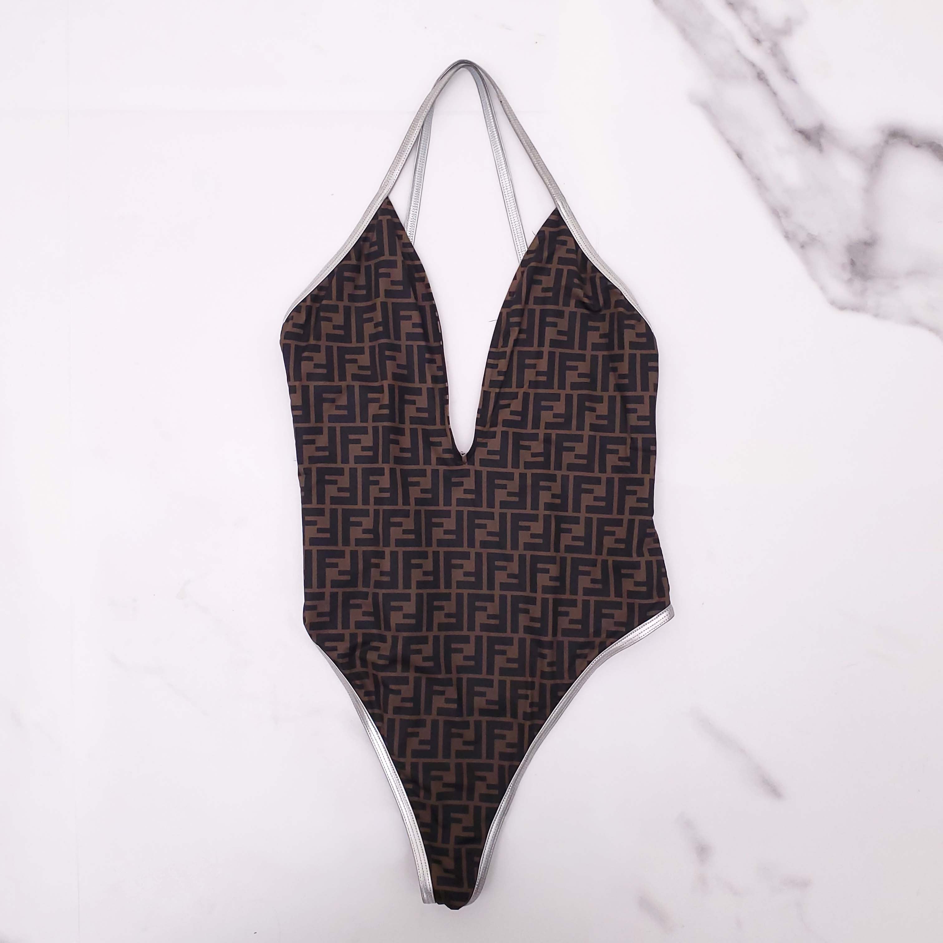 FENDI LOGO SWIMSUIT WITH SILVER DETAILS - SIZE 46 – Rewind Couture