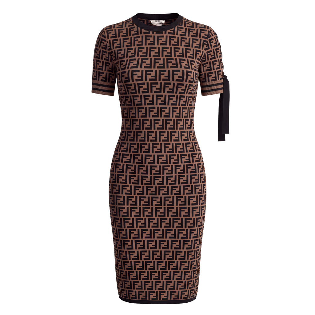FENDI LOGO DRESS WITH RIBBON DETAIL - SIZE 44
