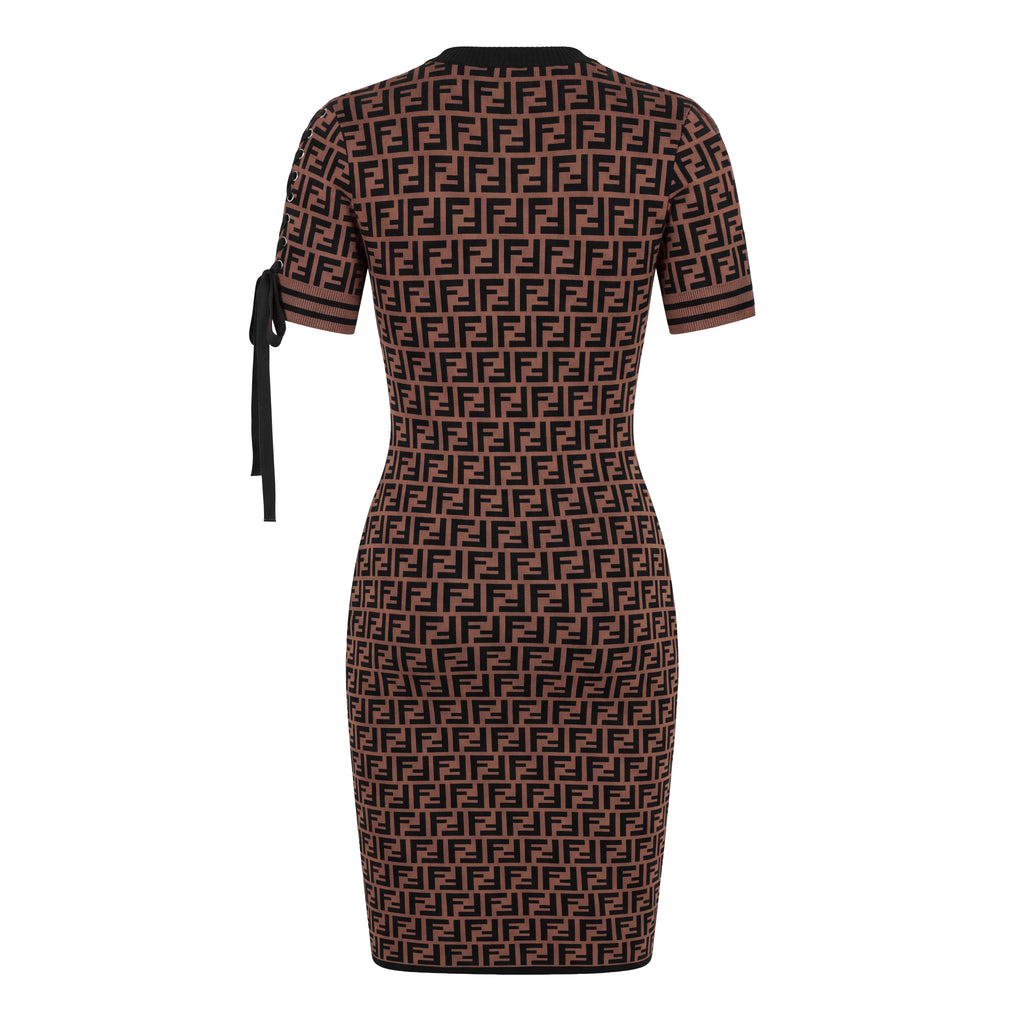 FENDI LOGO DRESS WITH RIBBON DETAIL - SIZE 44