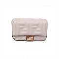 FENDI MINI WHITE NAPPA MATISSE FF EMBOSSED NANO BAGUETTE WITH CHAIN