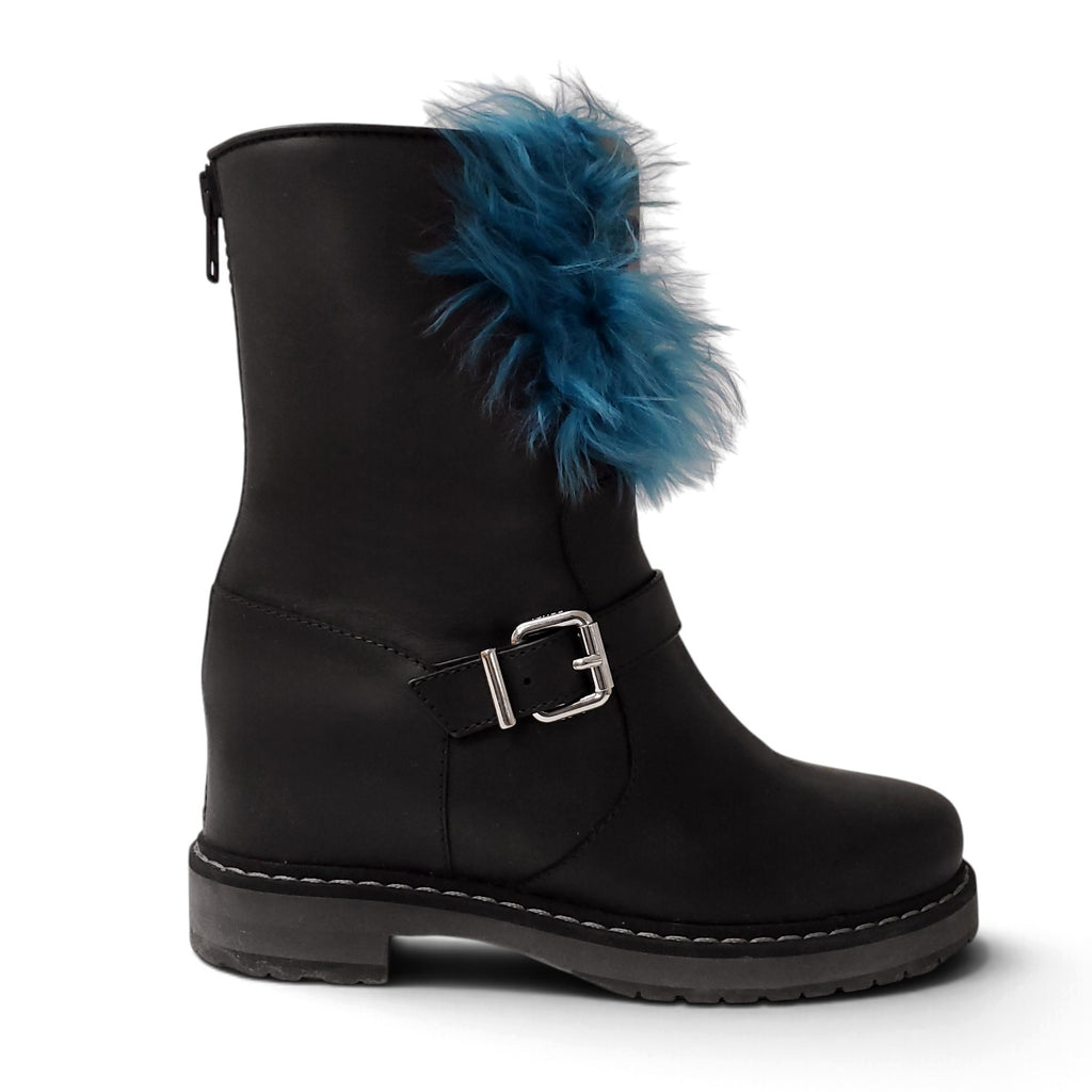 FENDI MOTO BOOTS WITH FUR LOGO - SIZE 39