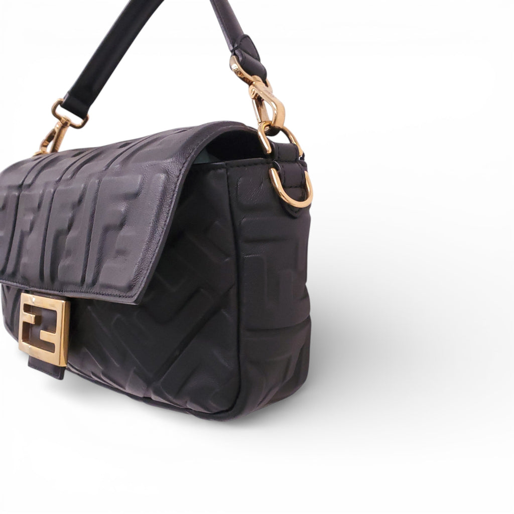 FENDI NAPPA FF LEATHER EMBOSSED BAGUETTE BAG
