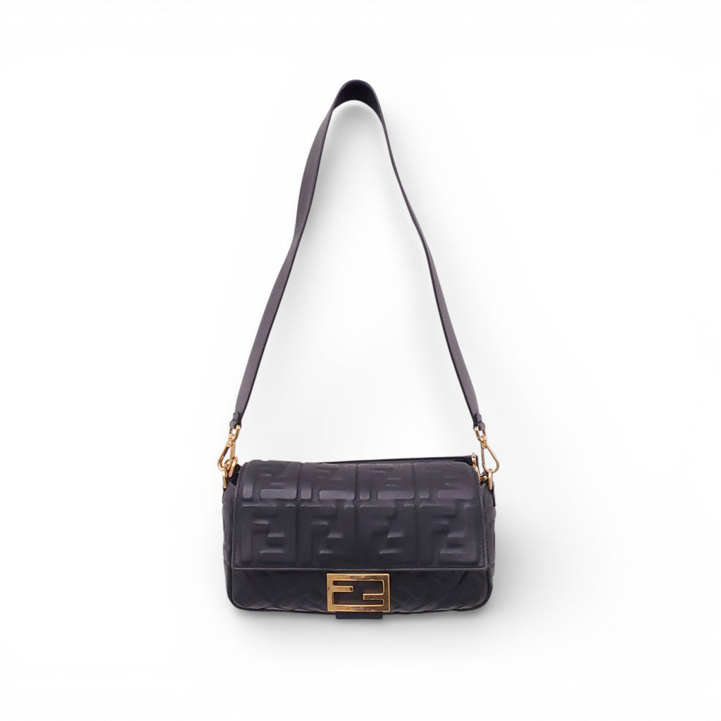FENDI NAPPA FF LEATHER EMBOSSED BAGUETTE BAG