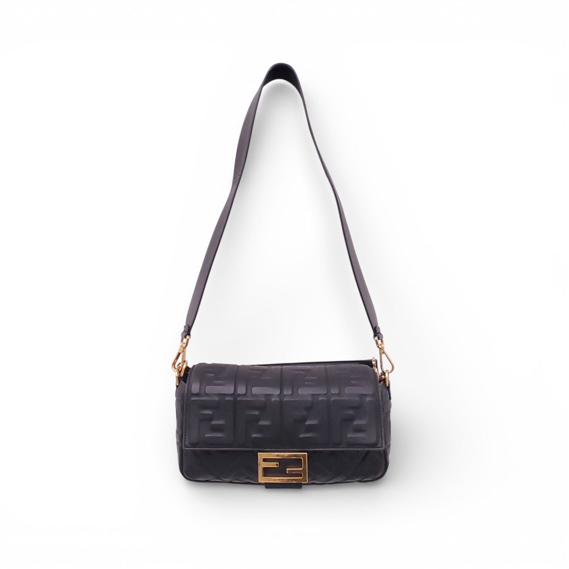FENDI NAPPA FF LEATHER EMBOSSED BAGUETTE BAG