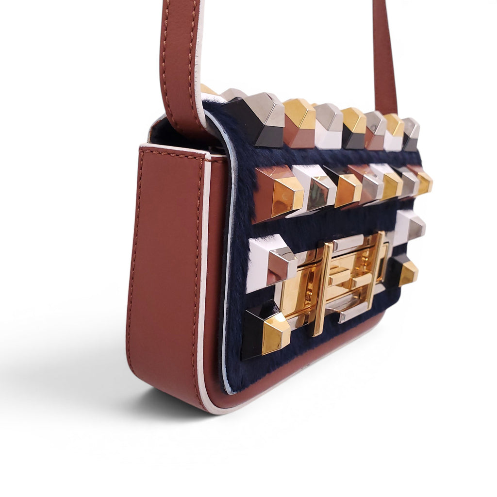 FENDI NAVY FUR STUDDED PURSE