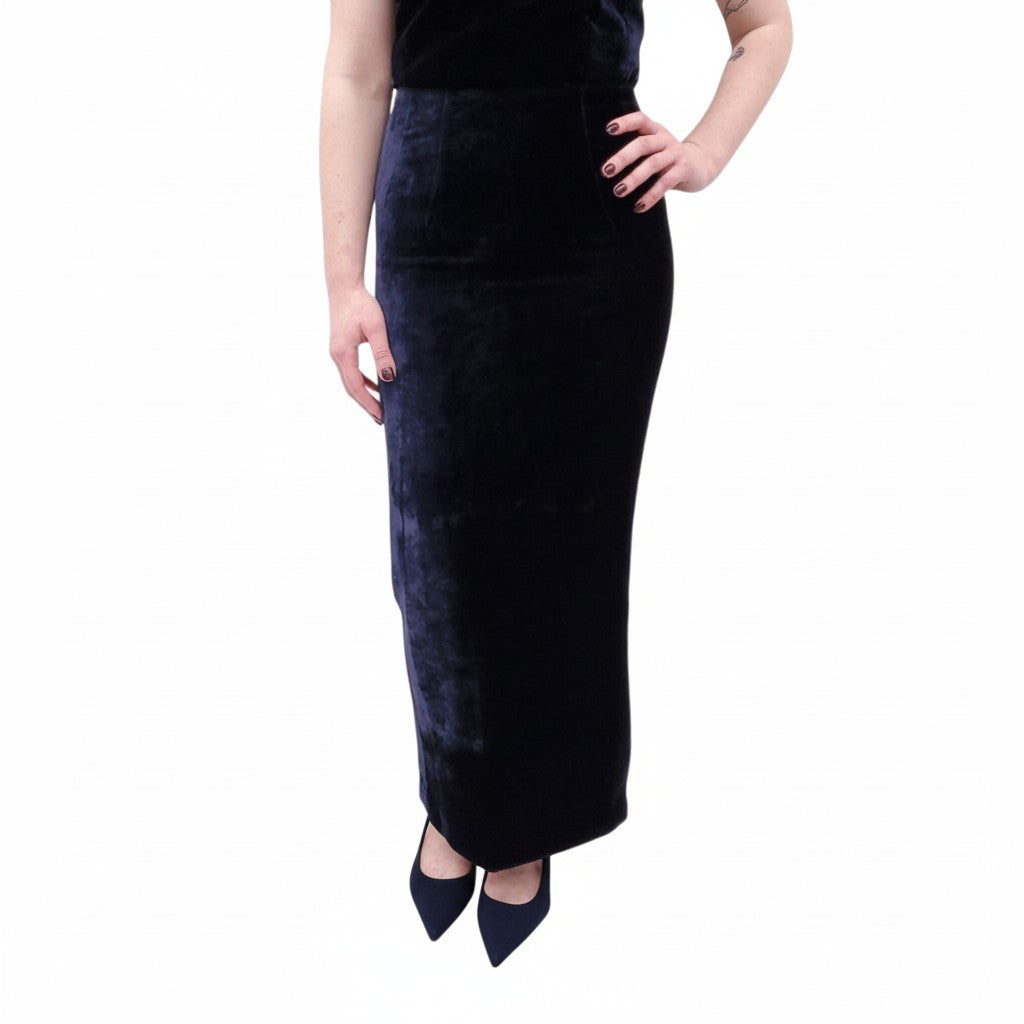 FENDI NAVY VELVET SKIRT SET WITH LOGO ZIPPER - SIZE 36