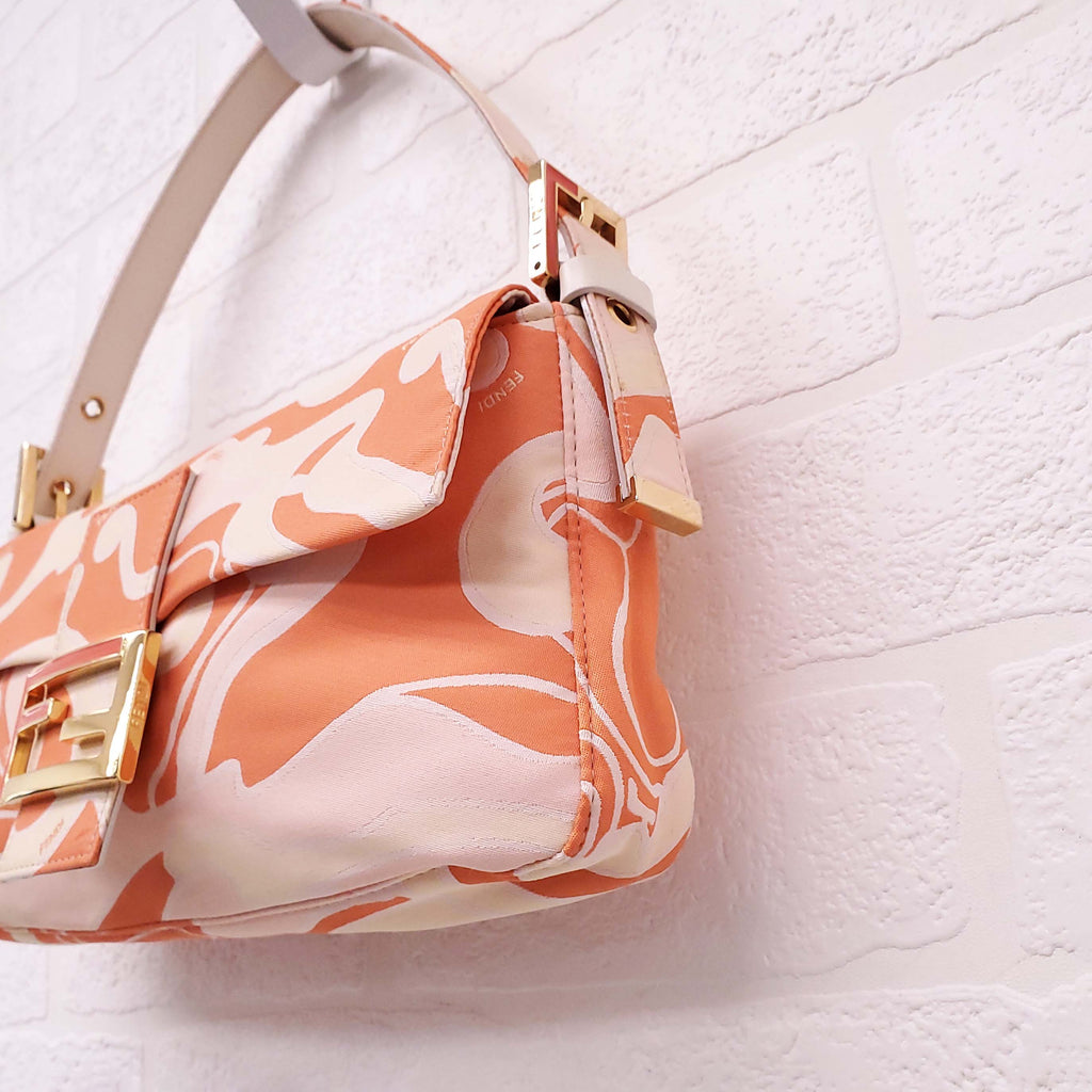 FENDI ORANGE AND YELLOW 'ZUCCA FF PSYCHEDELIC BAGUETTE' SHOULDER BAG