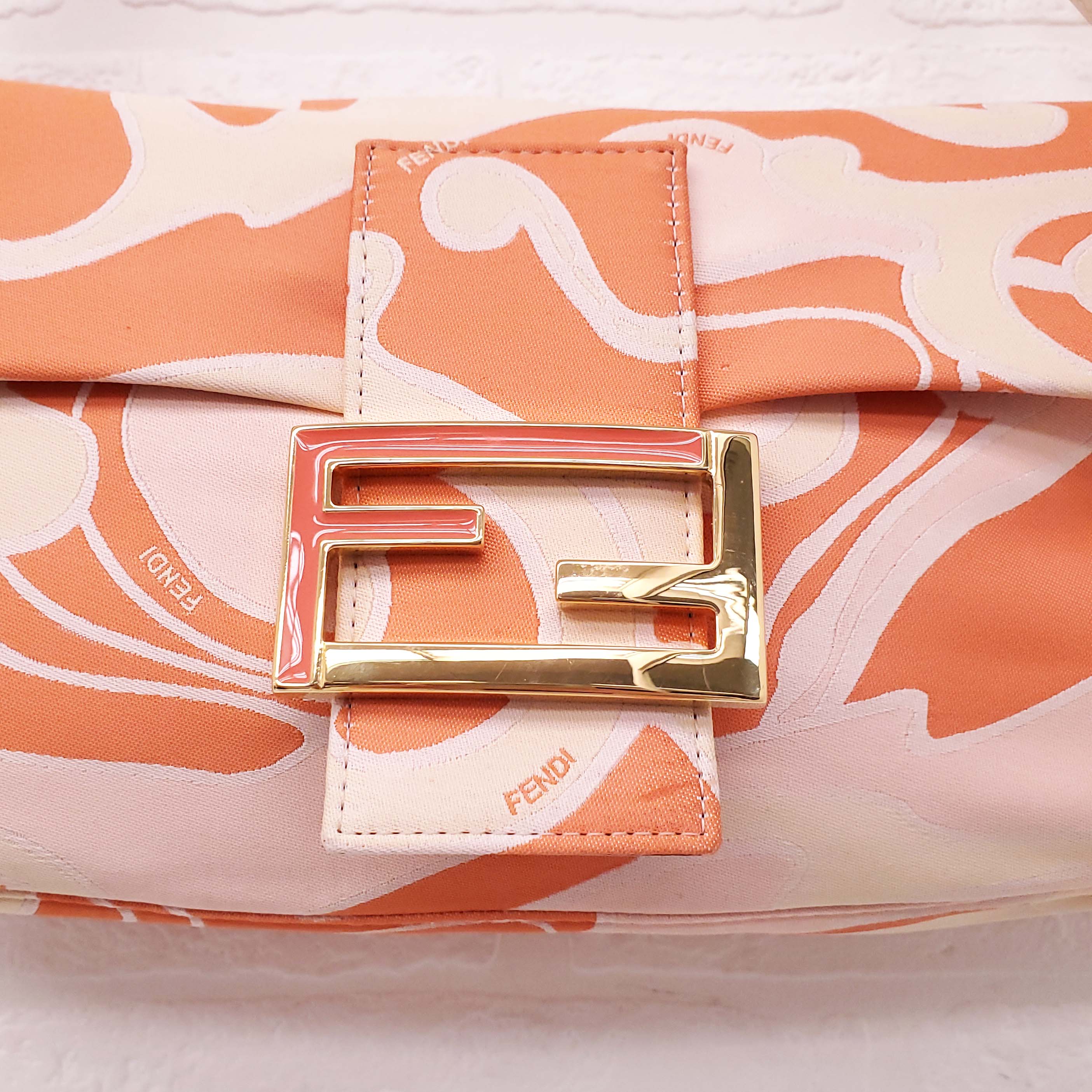 FENDI ORANGE AND YELLOW 'ZUCCA FF PSYCHEDELIC BAGUETTE' SHOULDER BAG