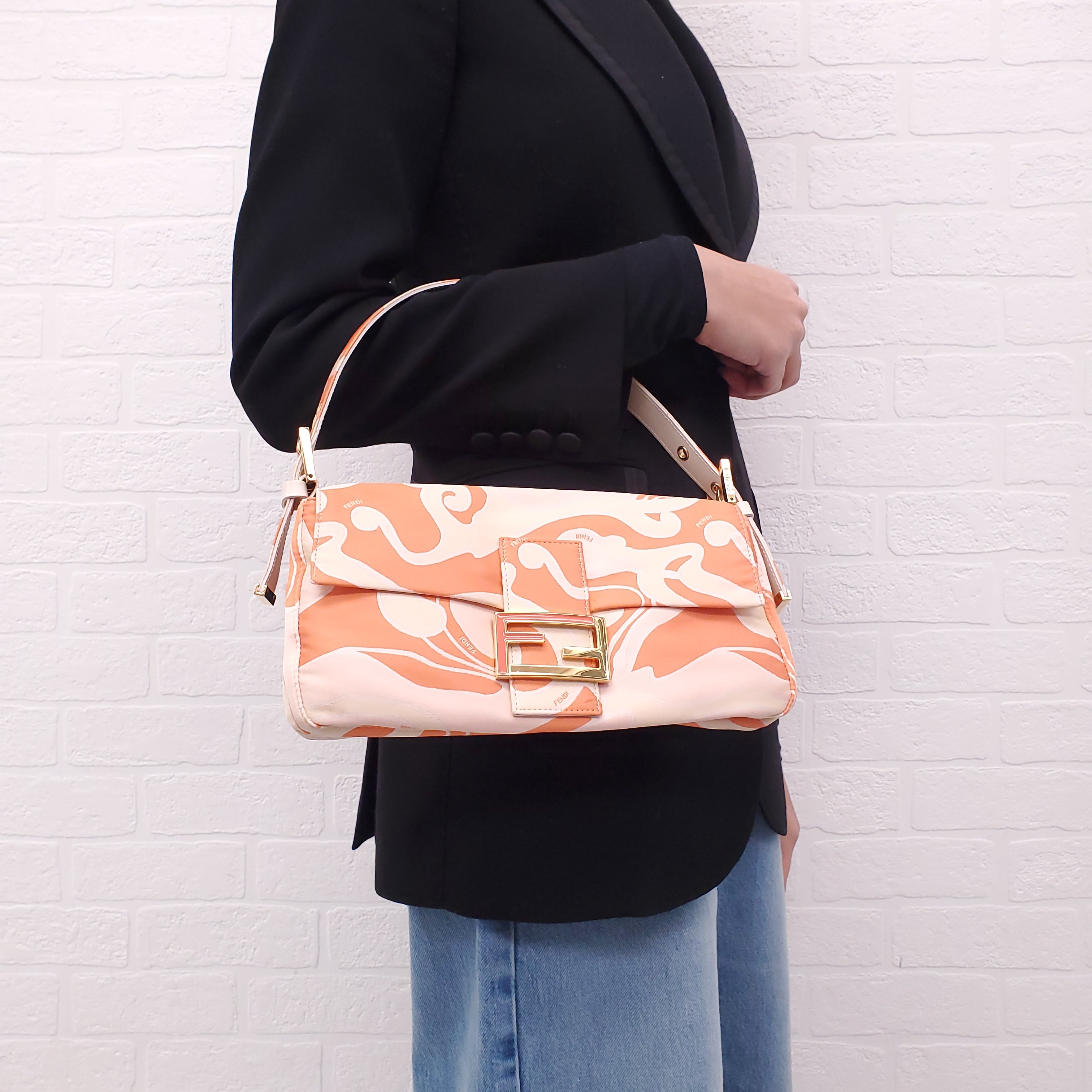 FENDI ORANGE AND YELLOW 'ZUCCA FF PSYCHEDELIC BAGUETTE' SHOULDER BAG