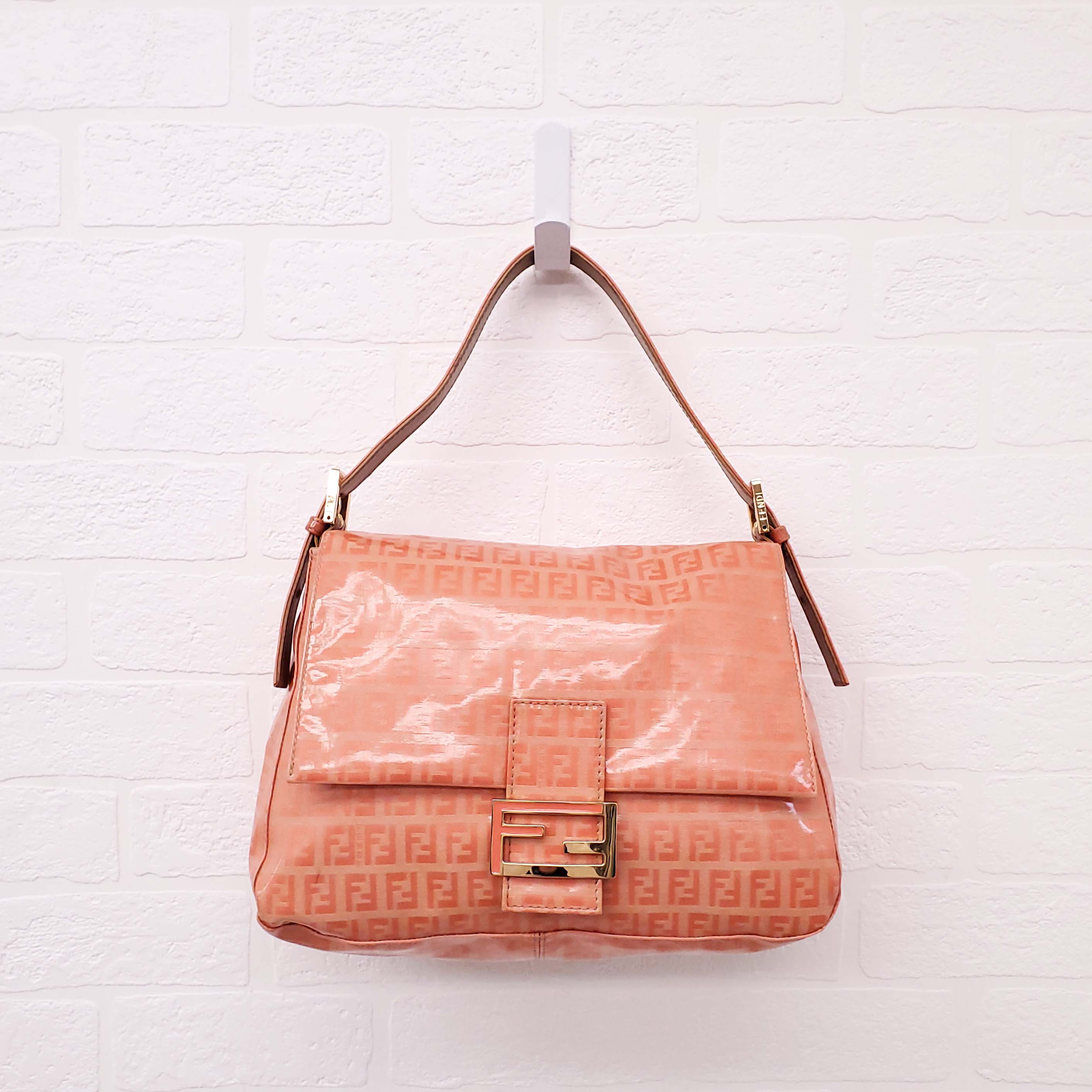 FENDI ORANGE COATED CANVAS 'ZUCCHINO MAMMA BAGUETTE' SHOULDER BAG