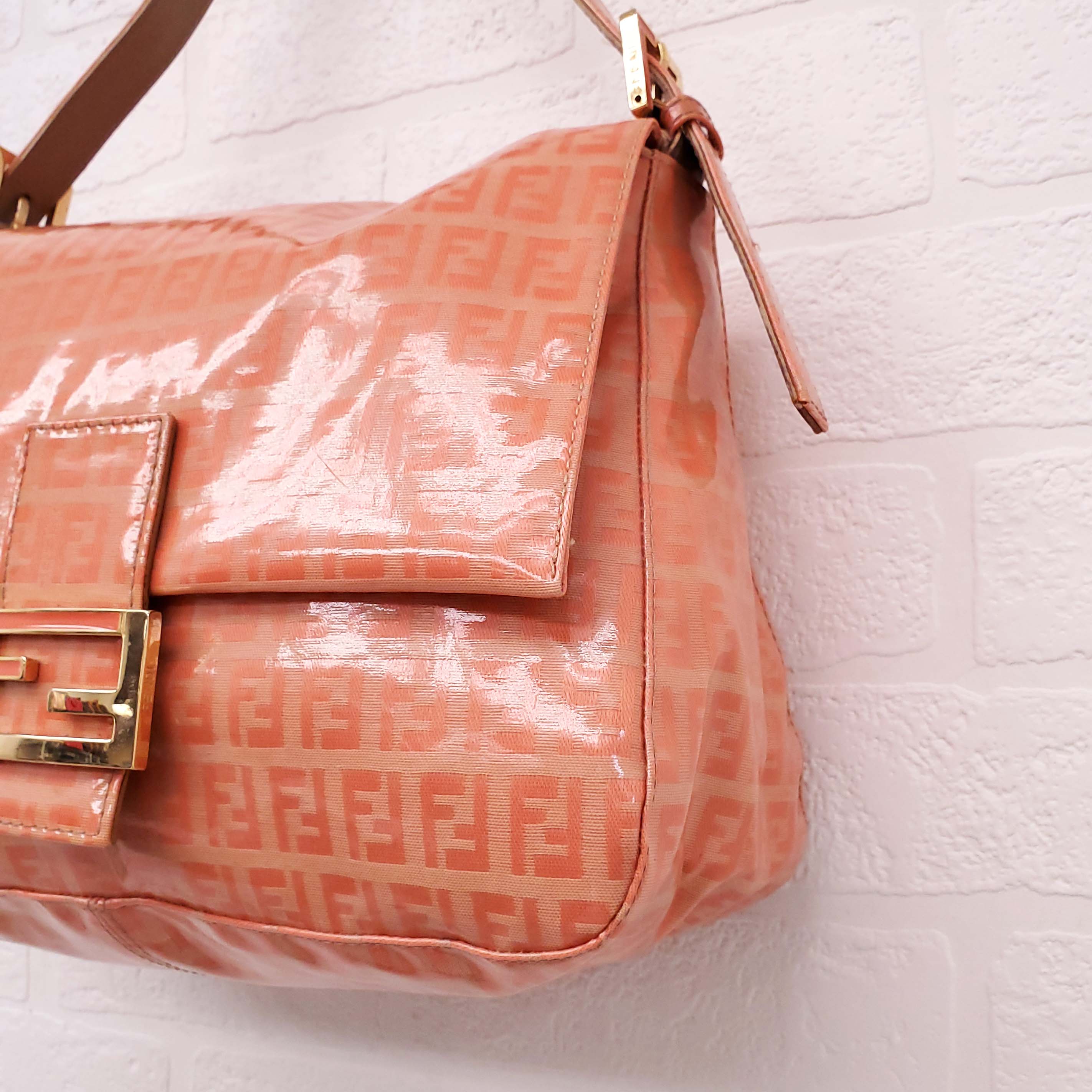 FENDI ORANGE COATED CANVAS 'ZUCCHINO MAMMA BAGUETTE' SHOULDER BAG