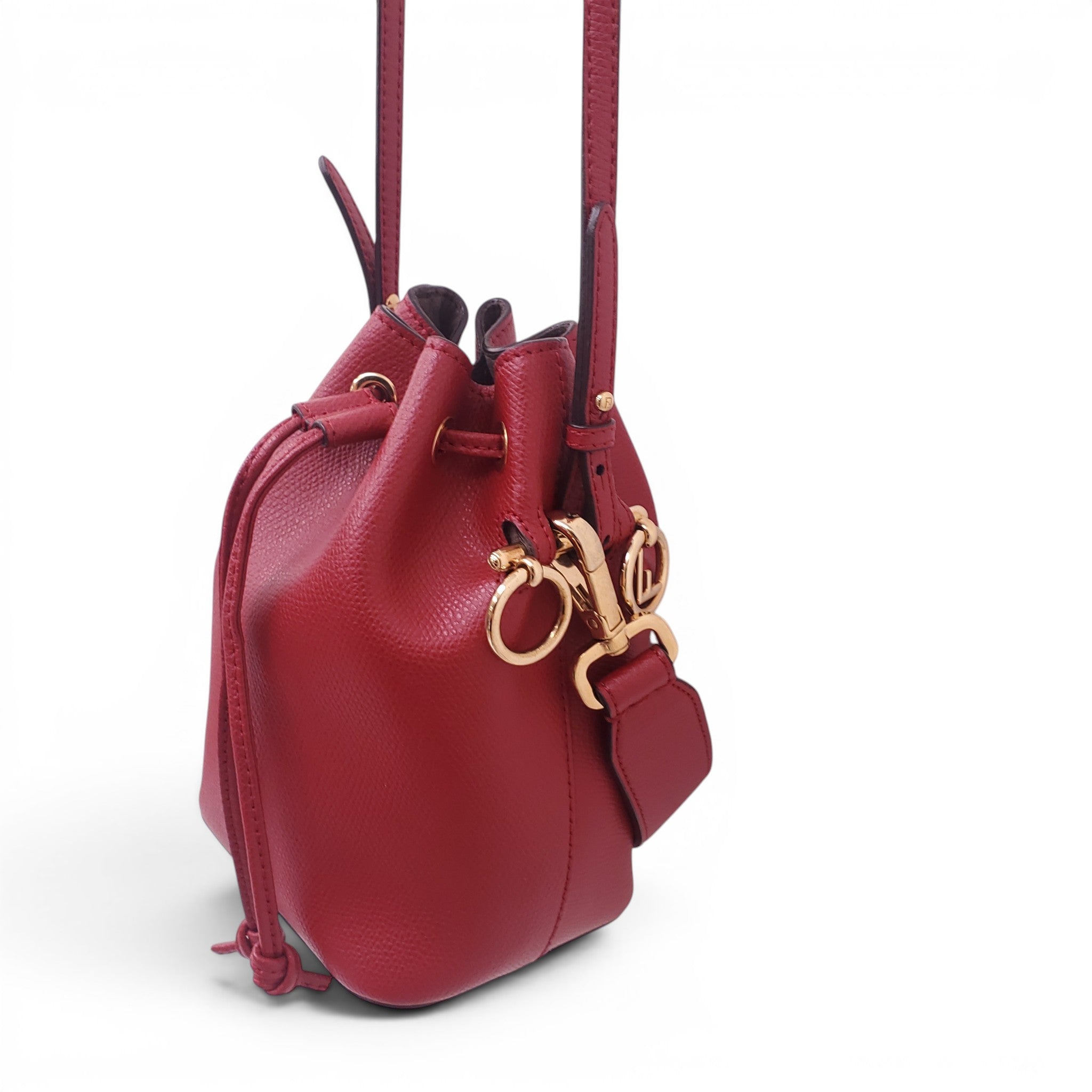 FENDI RED LEATHER MINI MON TRESOR BUCKET BAG