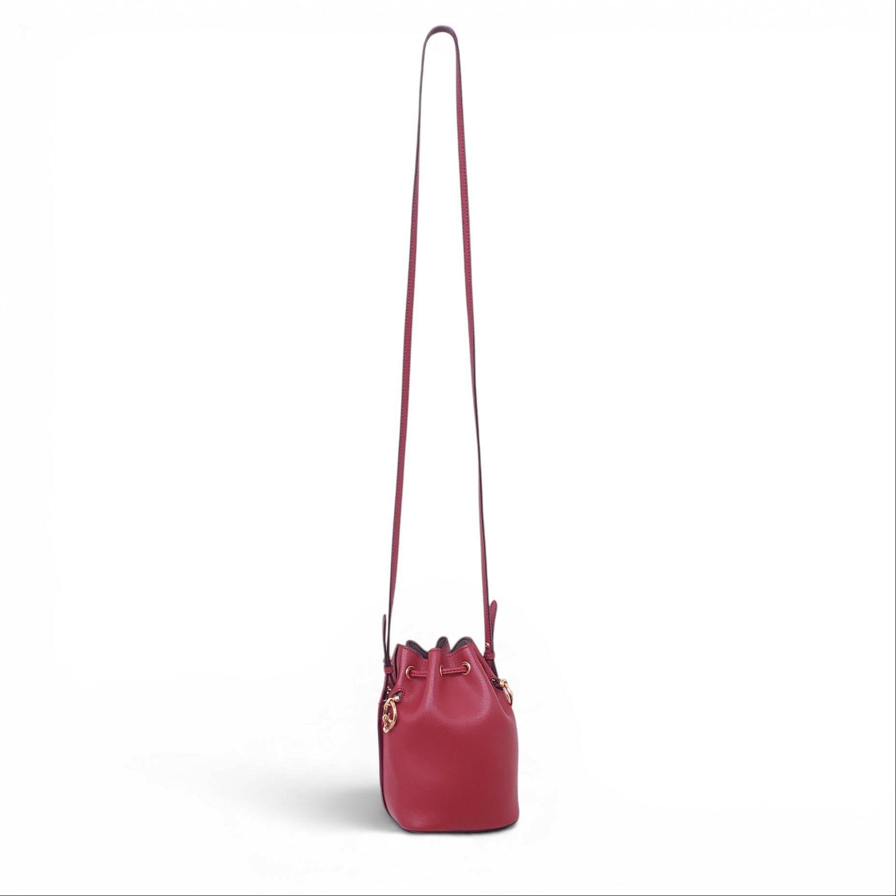 FENDI RED LEATHER MINI MON TRESOR BUCKET BAG