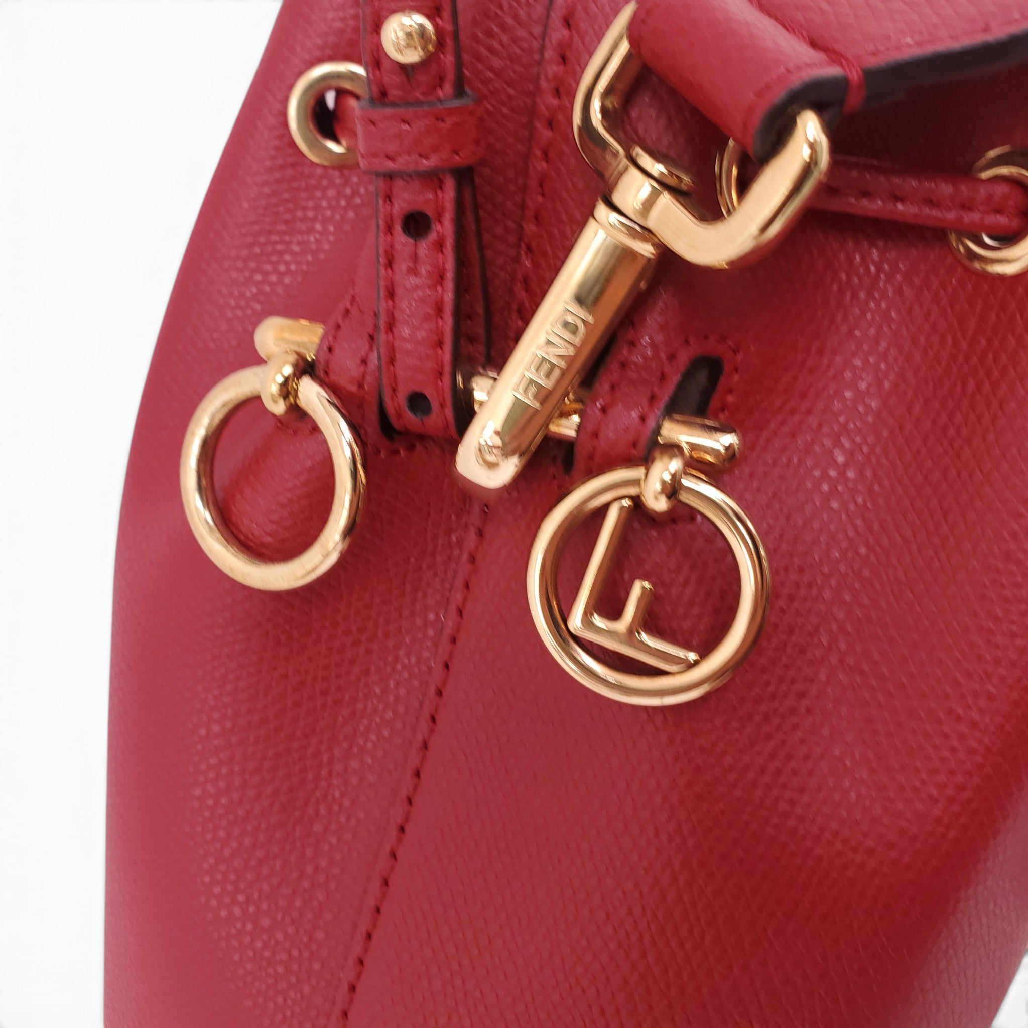 FENDI RED LEATHER MINI MON TRESOR BUCKET BAG