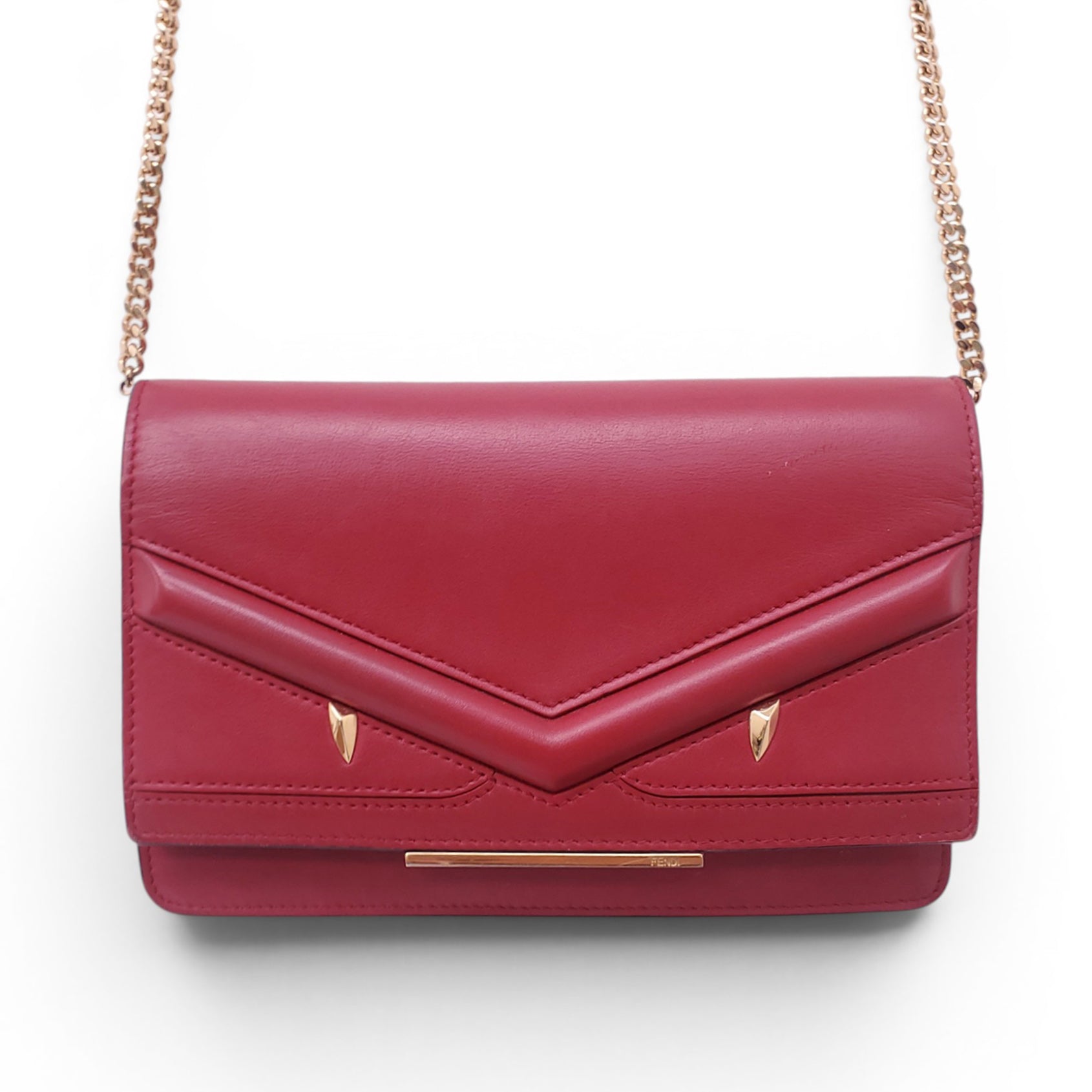 FENDI RED LEATHER MONSTER WALLET ON CHAIN