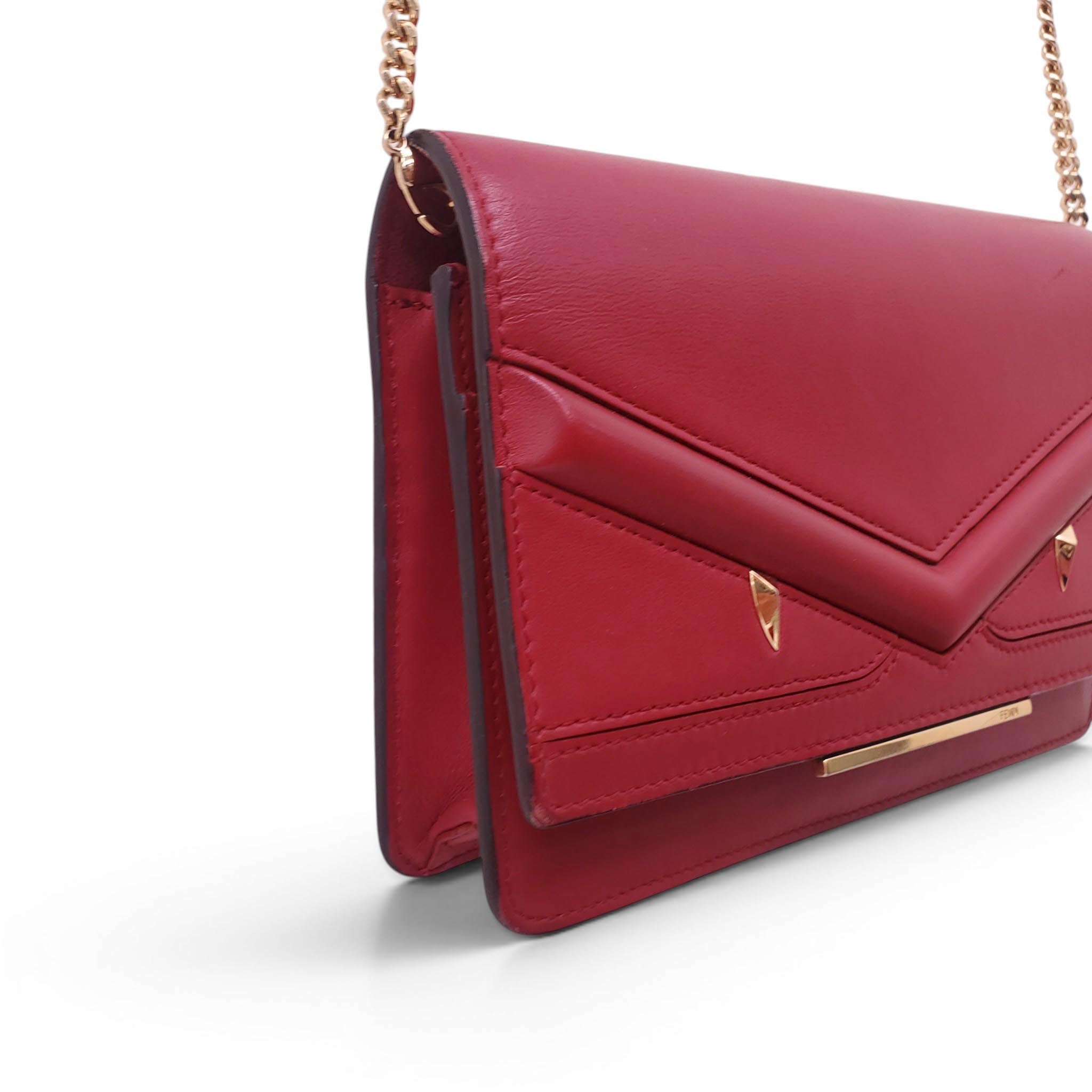 FENDI RED LEATHER MONSTER WALLET ON CHAIN