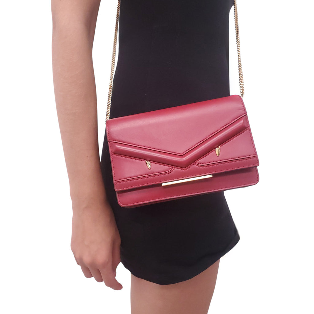 FENDI RED LEATHER MONSTER WALLET ON CHAIN