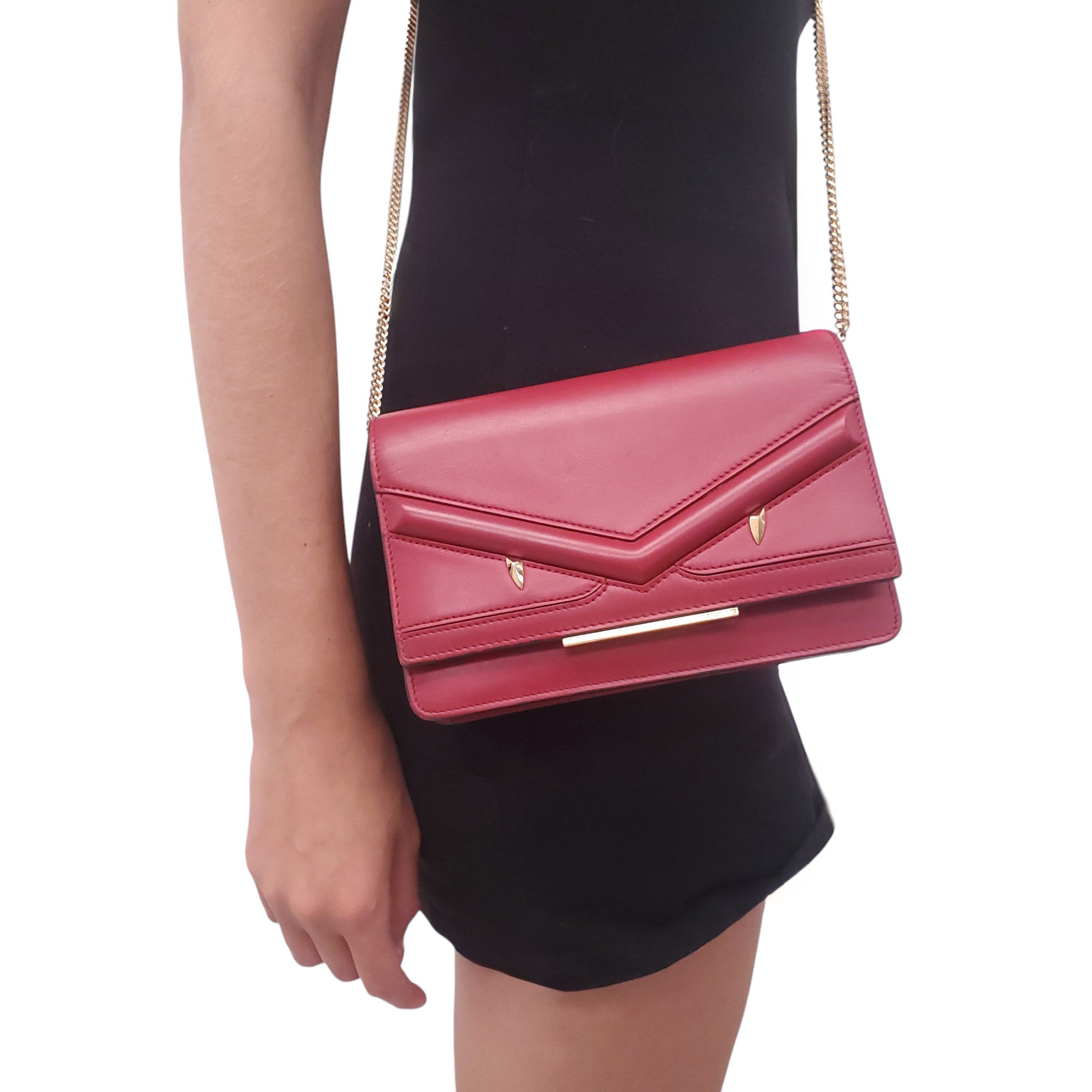 FENDI RED LEATHER MONSTER WALLET ON CHAIN