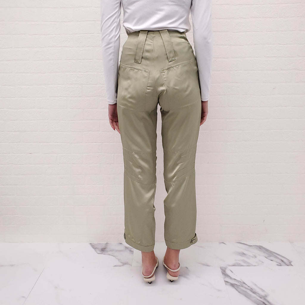 FENDI SATIN GREEN FINISH CARGO TROUSERS - SIZE 38